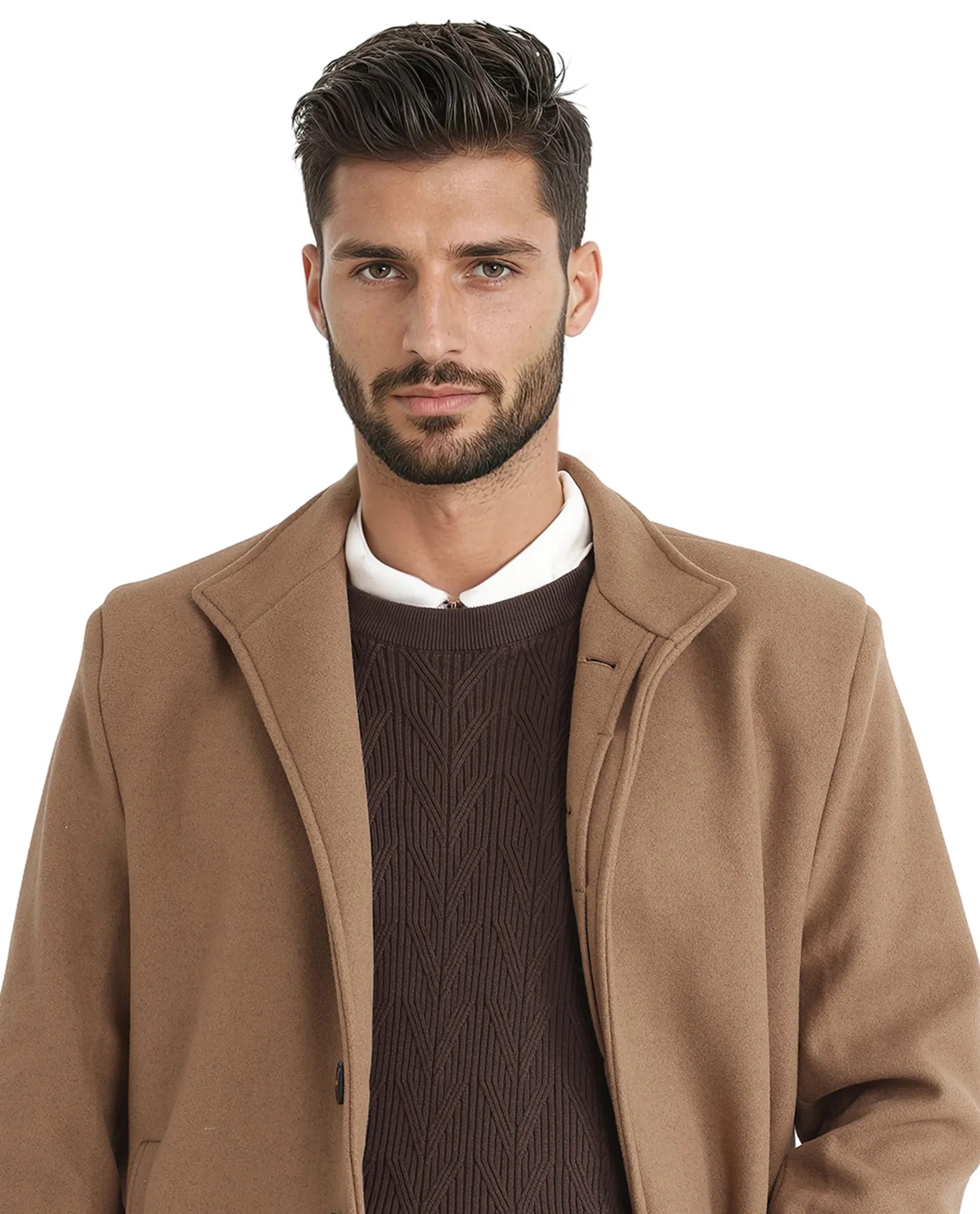 Rare Rabbit Men's Dune-2 Mustard Polyester Plain Relaxed Fit Full Sleeve High Neck Coat - Image 6