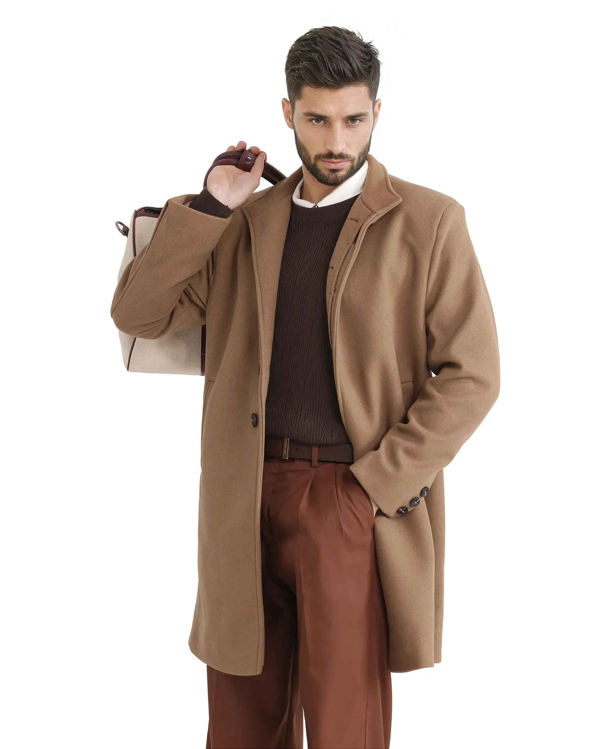 Rare Rabbit Men's Dune-2 Mustard Polyester Plain Relaxed Fit Full Sleeve High Neck Coat - Image 7