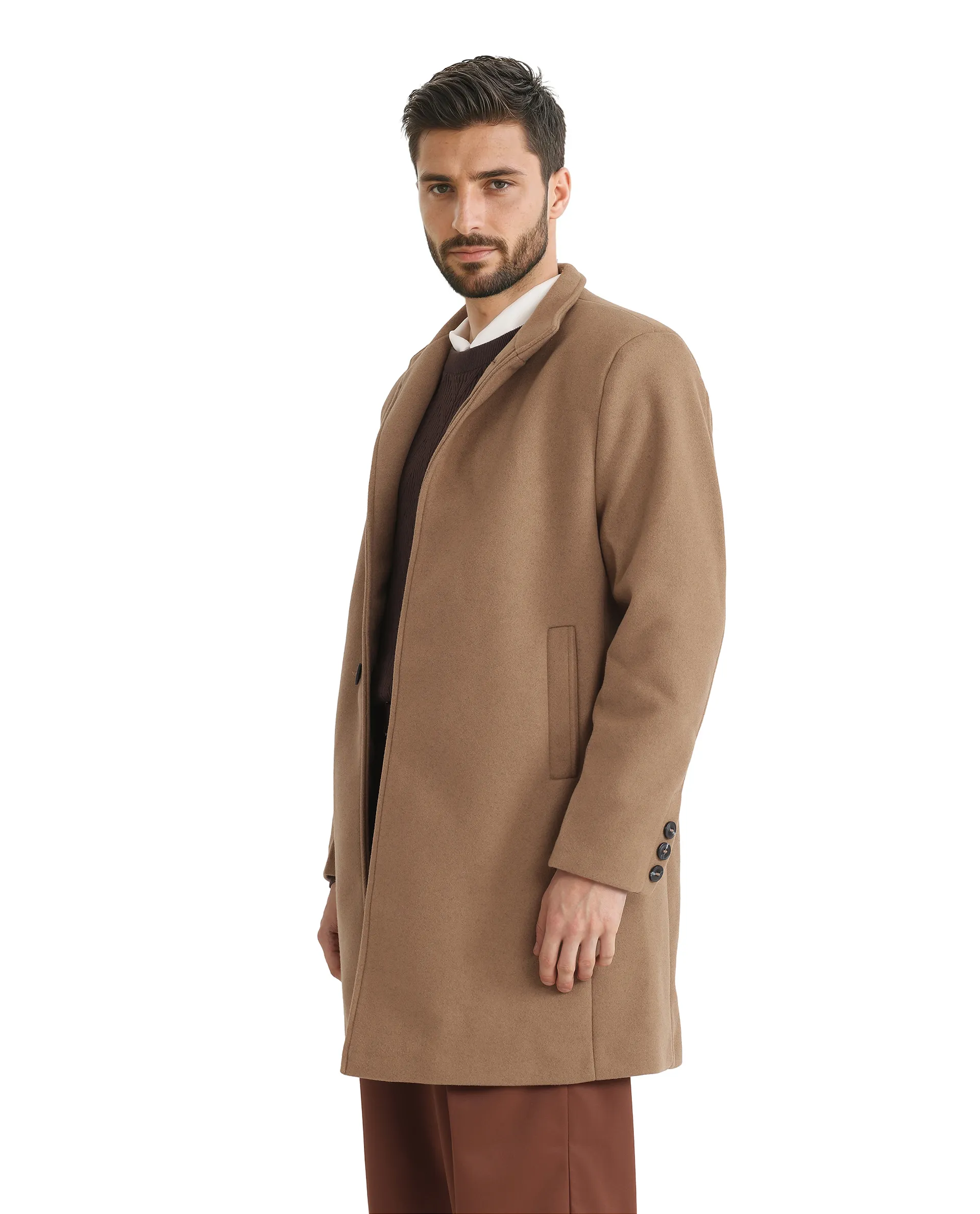 Rare Rabbit Men's Dune-2 Mustard Polyester Plain Relaxed Fit Full Sleeve High Neck Coat - Image 8