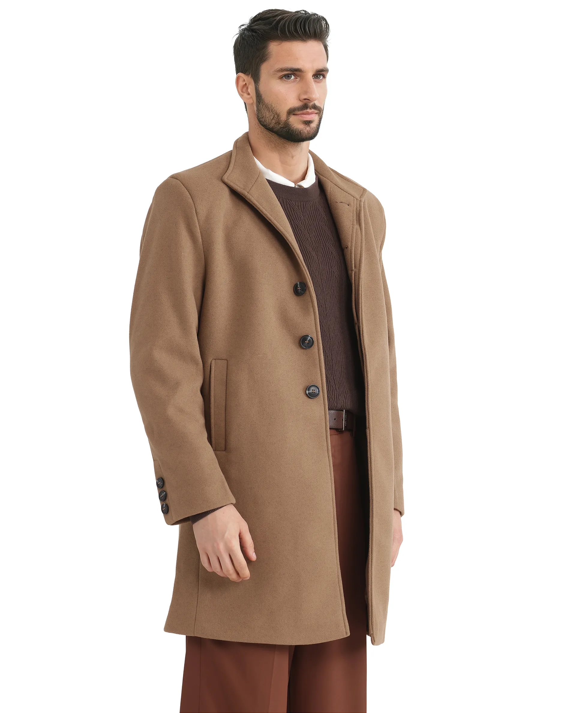 Rare Rabbit Men's Dune-2 Mustard Polyester Plain Relaxed Fit Full Sleeve High Neck Coat - Image 9