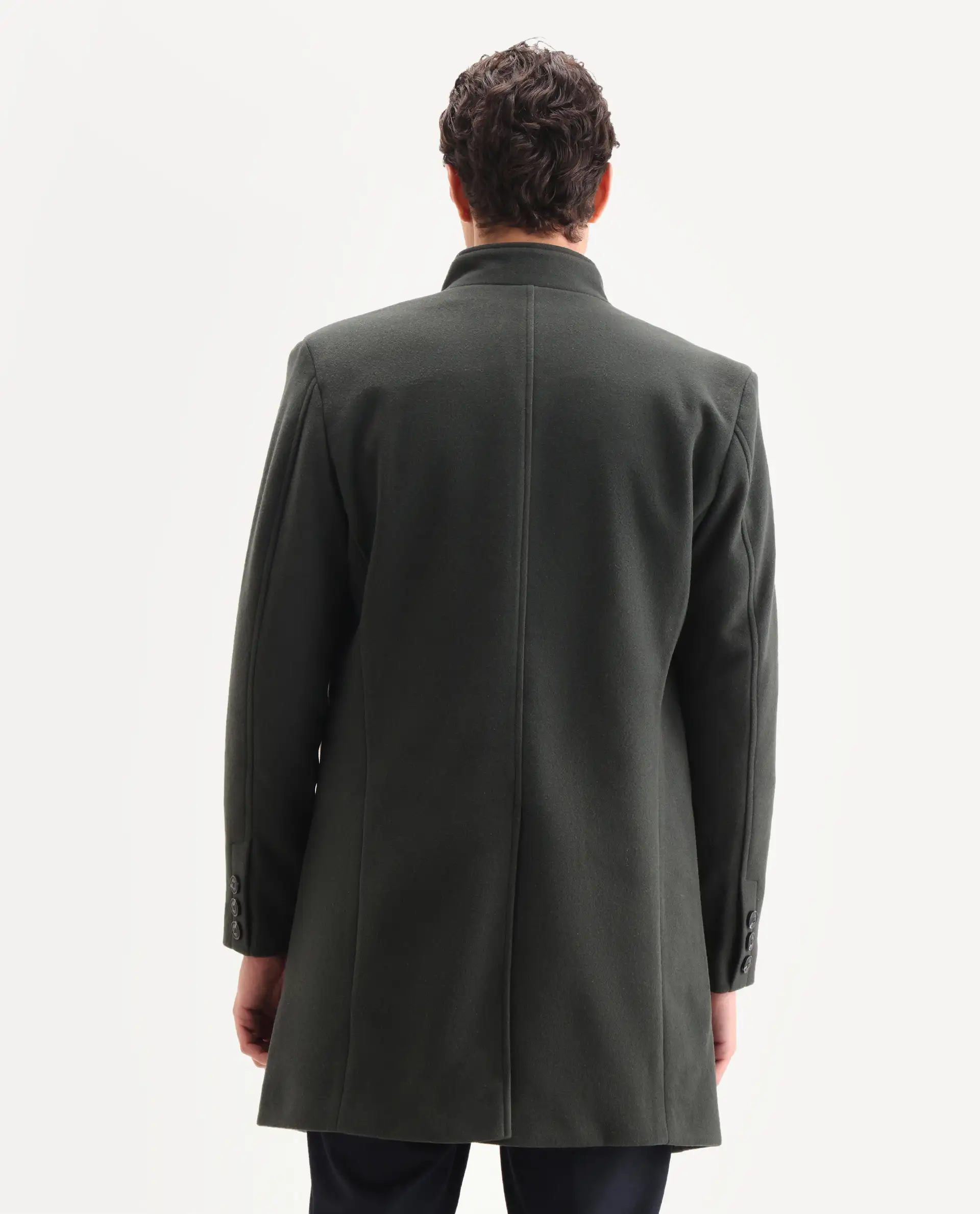 Rare Rabbit Men's Dune-2 Olive Polyester Blend Plain Relaxed Fit Full Sleeve High Neck Coat - Image 10