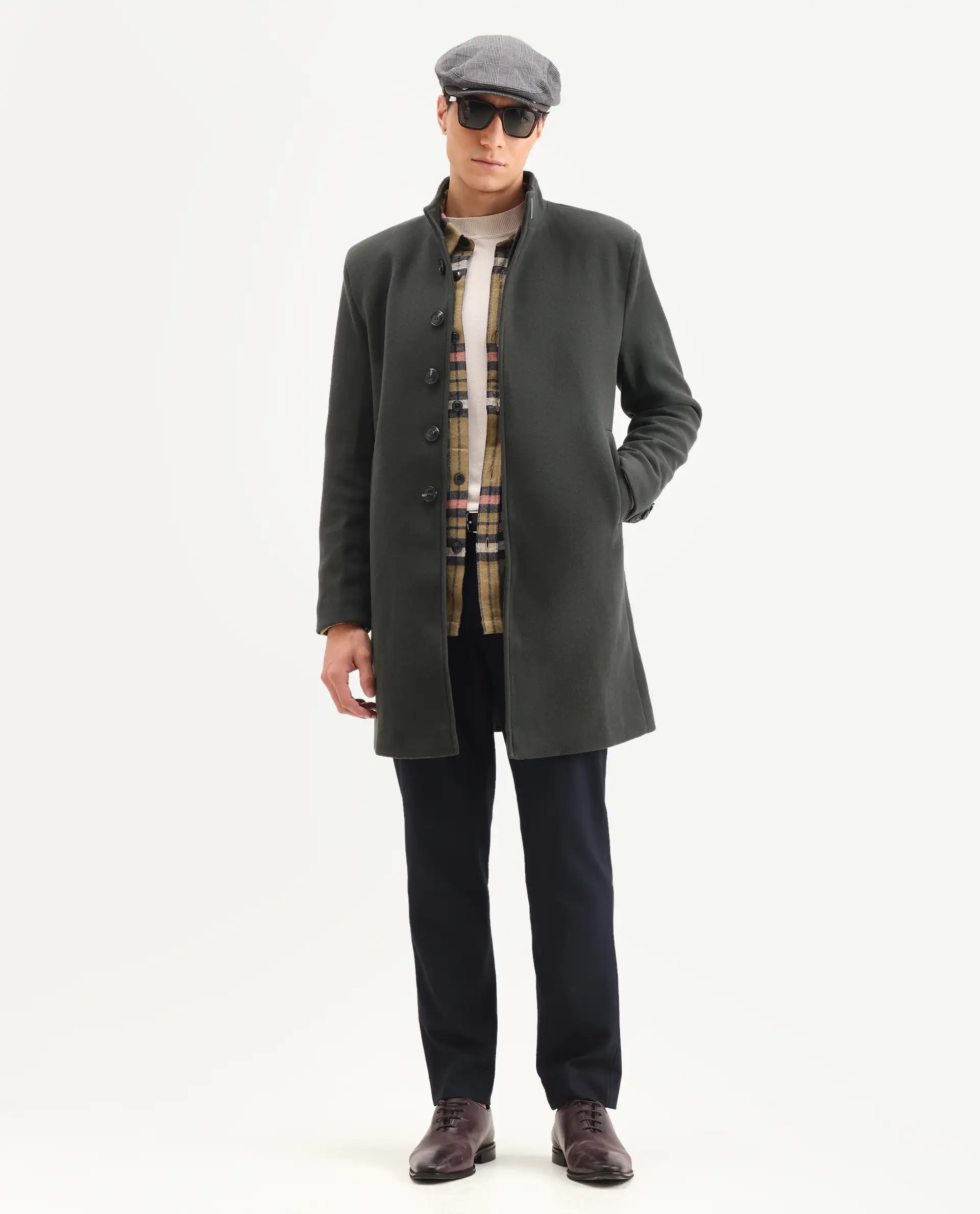 Rare Rabbit Men's Dune-2 Olive Polyester Blend Plain Relaxed Fit Full Sleeve High Neck Coat - Image 2