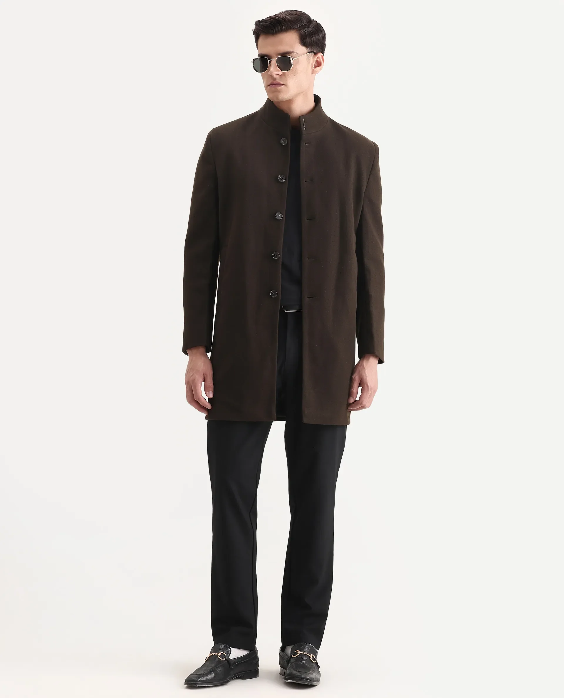 Rare Rabbit Men's Dune-25 Olive Polyester Blend Fabric High Neck Relaxed Plain Coat - Image 2