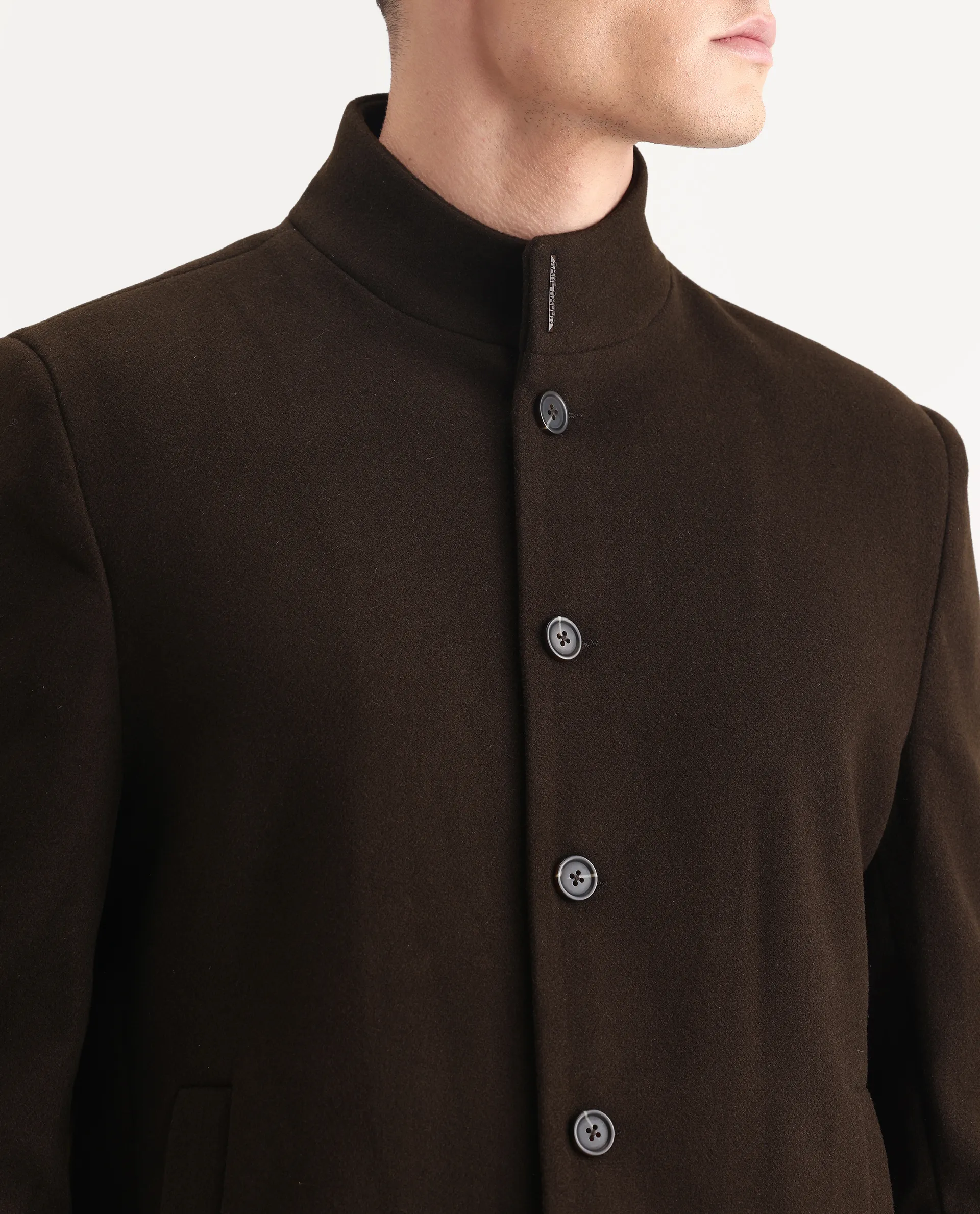 Rare Rabbit Men's Dune-25 Olive Polyester Blend Fabric High Neck Relaxed Plain Coat - Image 4