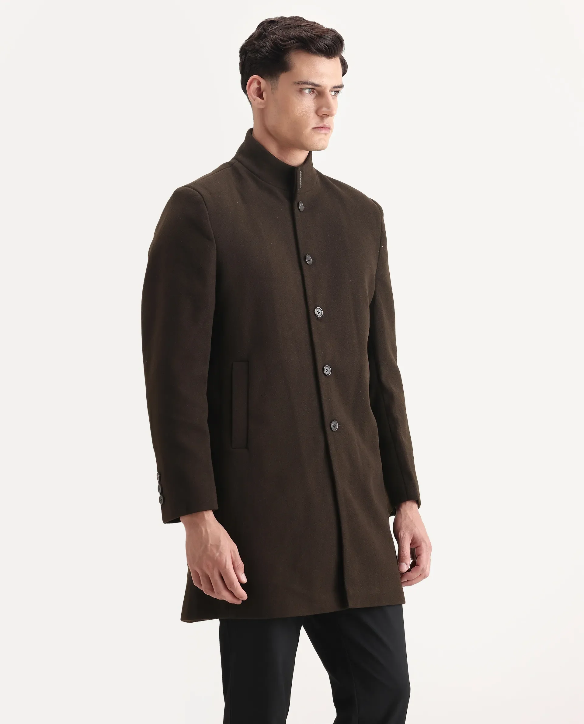 Rare Rabbit Men's Dune-25 Olive Polyester Blend Fabric High Neck Relaxed Plain Coat - Image 7