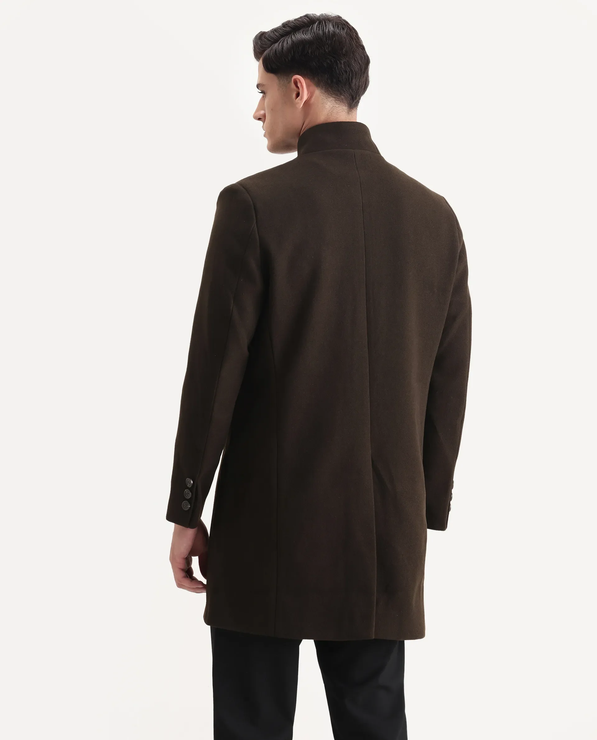 Rare Rabbit Men's Dune-25 Olive Polyester Blend Fabric High Neck Relaxed Plain Coat - Image 8
