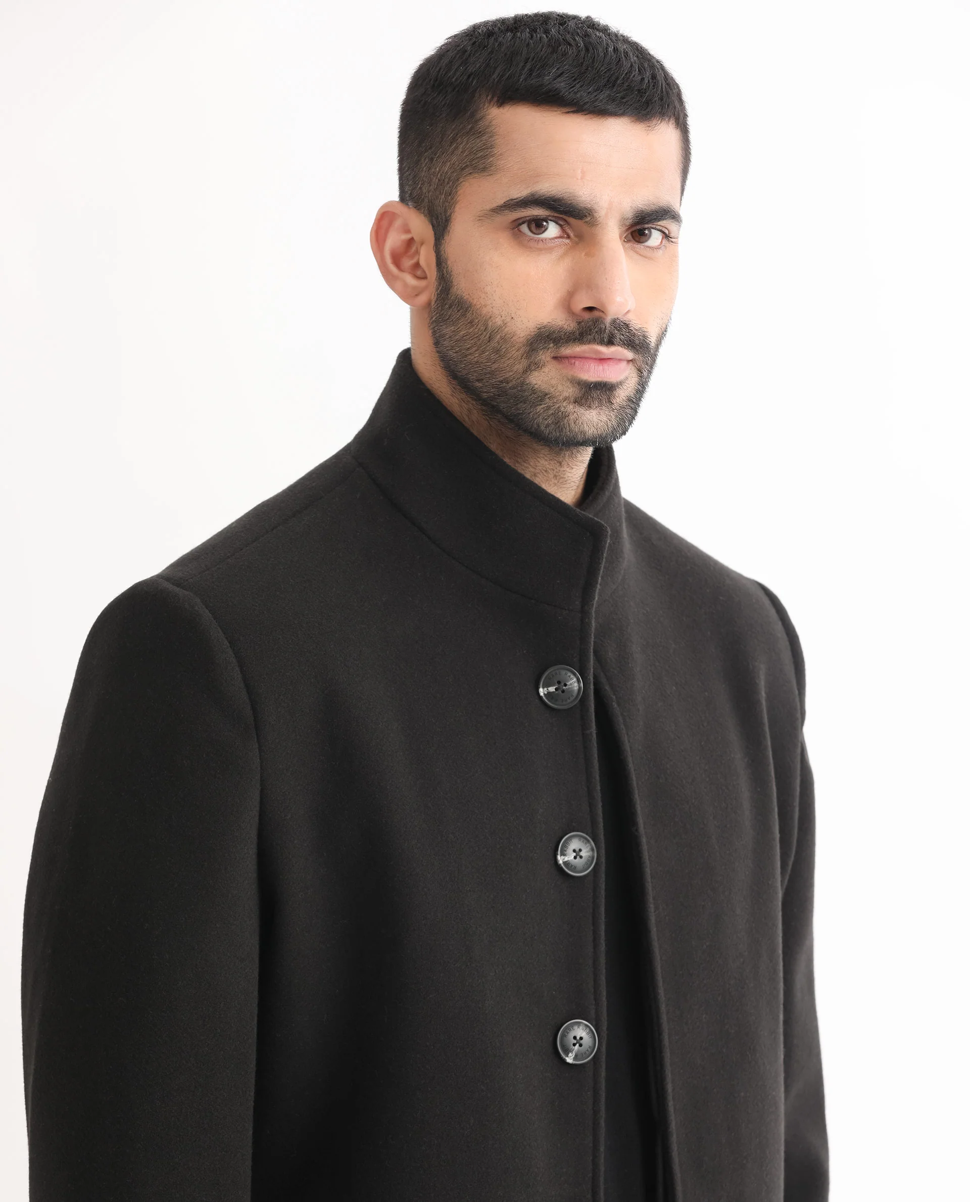 Rare Rabbit Men's Dune Black Polyester Plain Tailored Fit Full Sleeve Mandarin Collar Jacket - Image 10