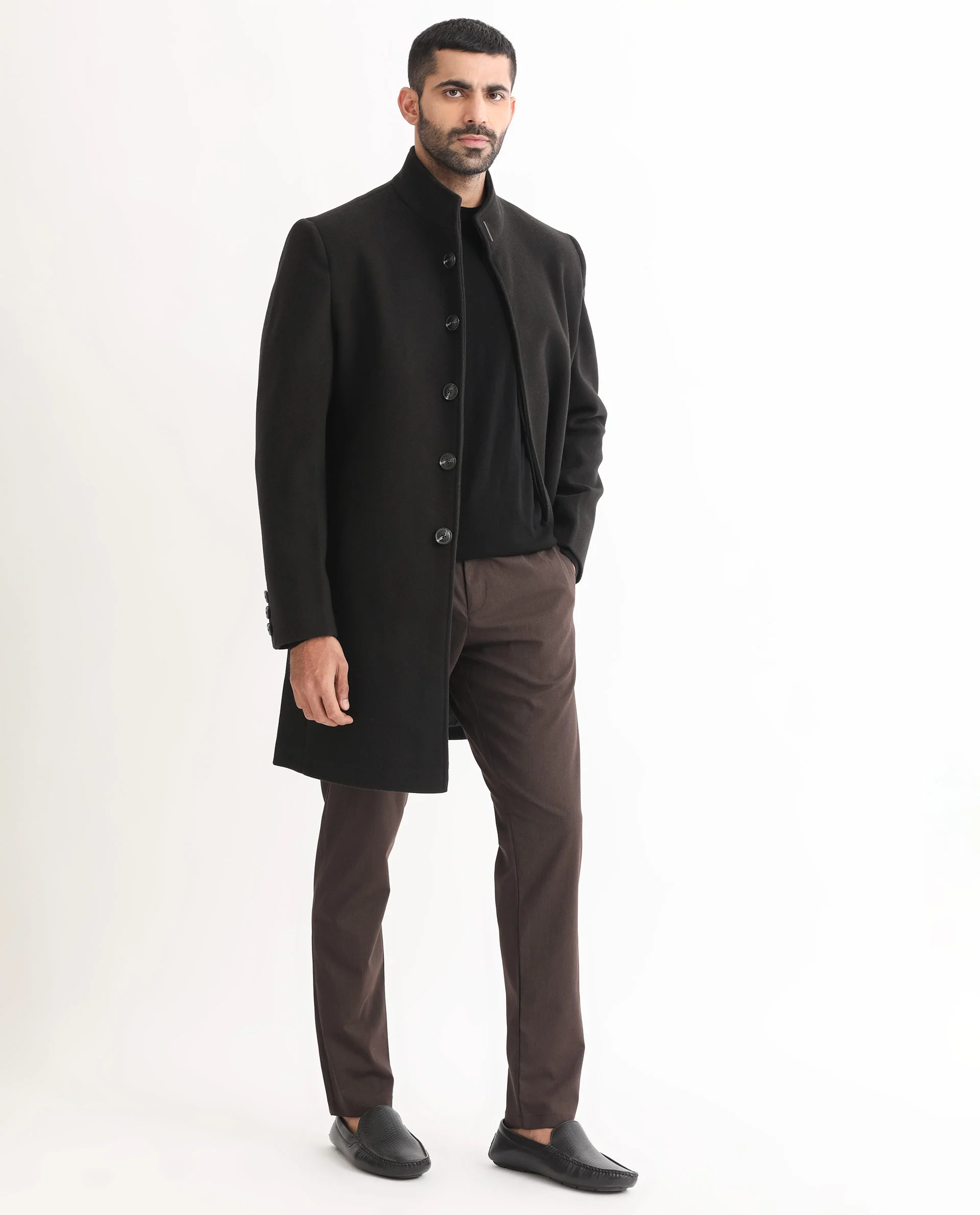 Rare Rabbit Men's Dune Black Polyester Plain Tailored Fit Full Sleeve Mandarin Collar Jacket - Image 11