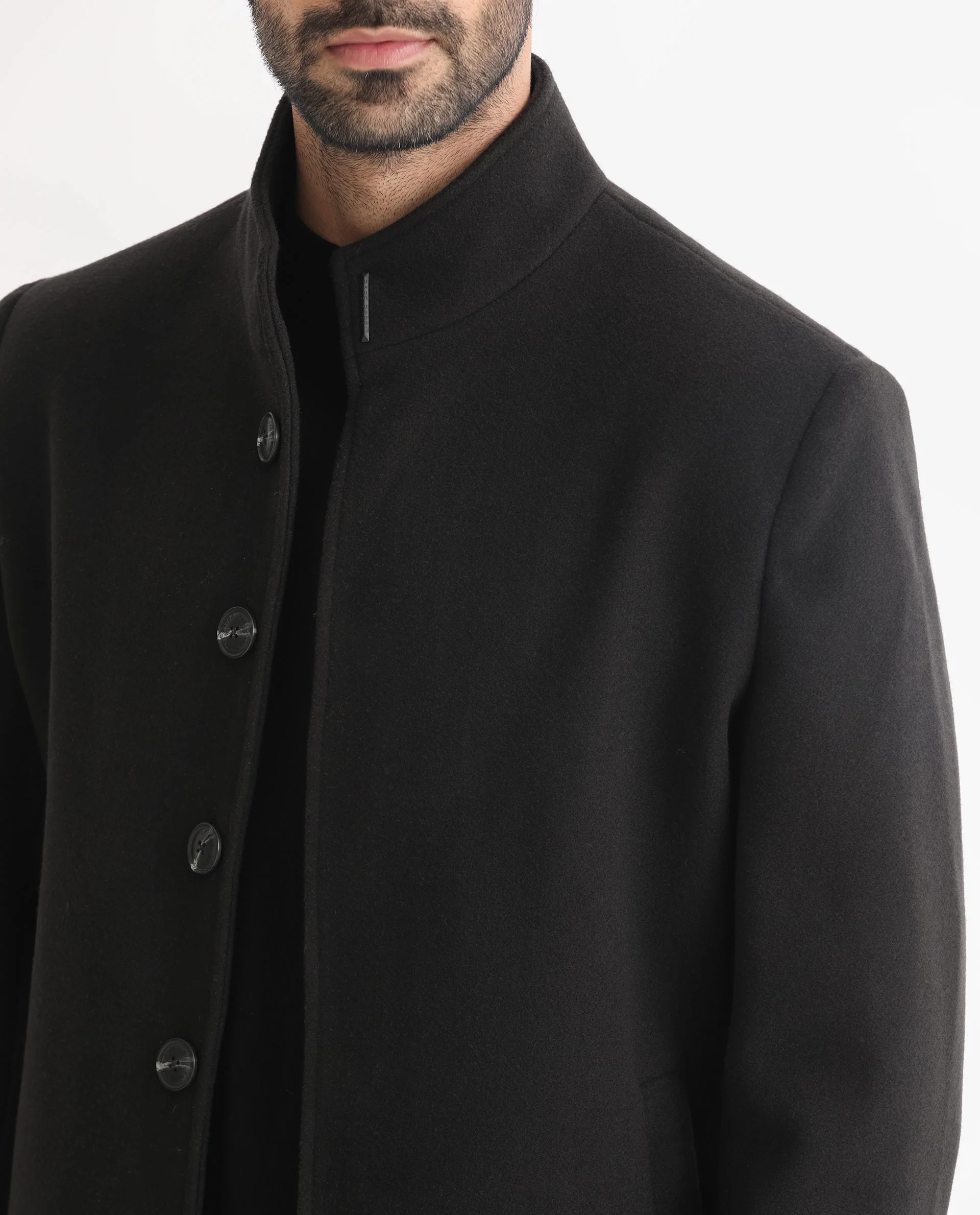 Rare Rabbit Men's Dune Black Polyester Plain Tailored Fit Full Sleeve Mandarin Collar Jacket - Image 2