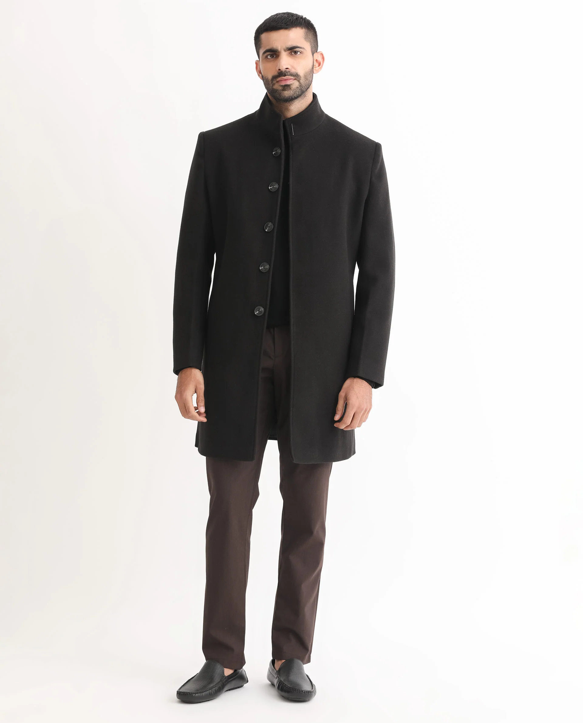 Rare Rabbit Men's Dune Black Polyester Plain Tailored Fit Full Sleeve Mandarin Collar Jacket - Image 4