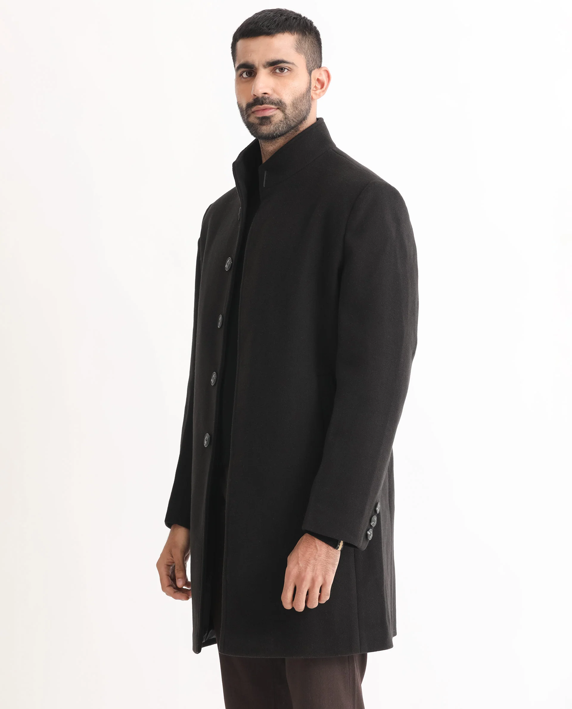 Rare Rabbit Men's Dune Black Polyester Plain Tailored Fit Full Sleeve Mandarin Collar Jacket - Image 6