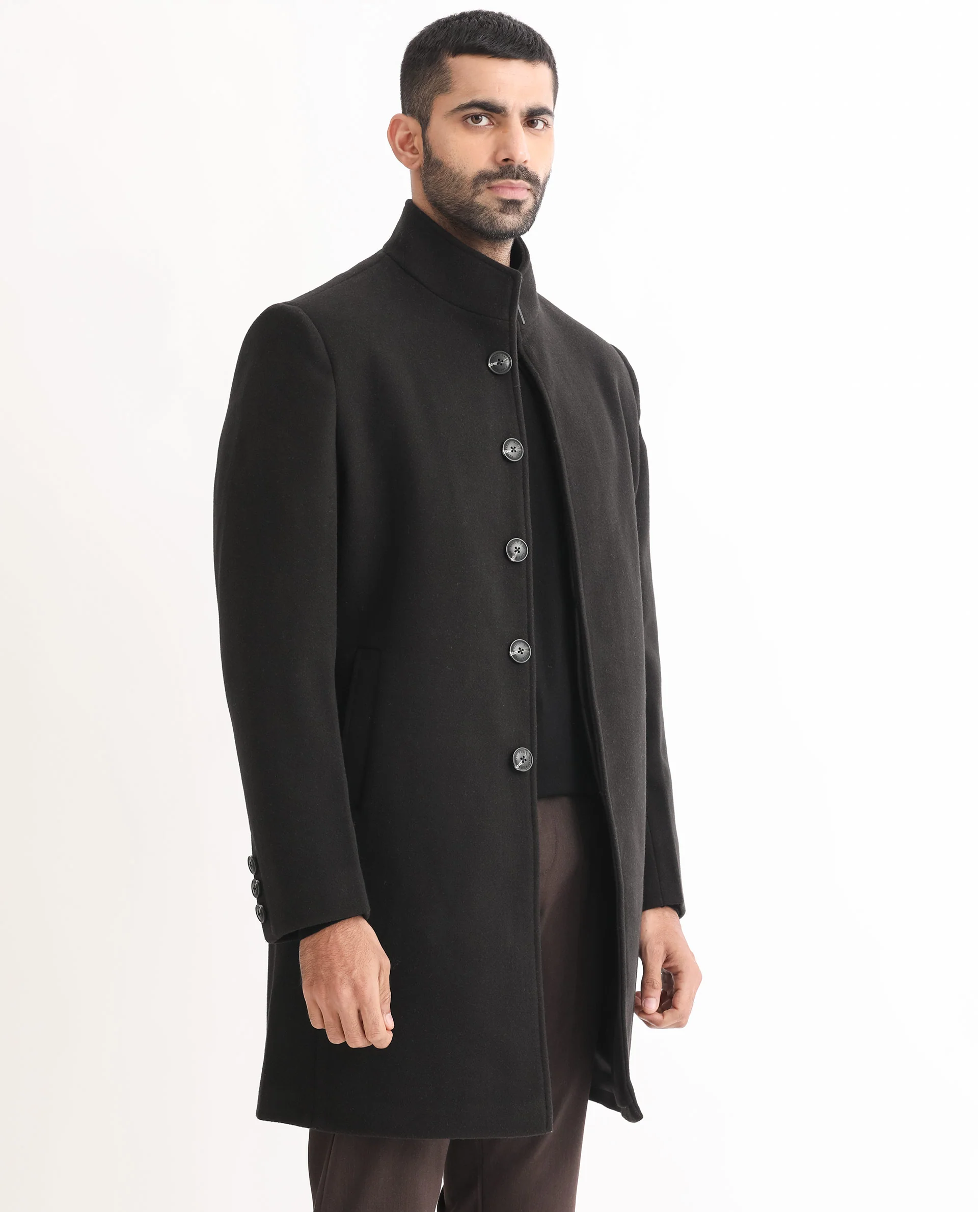 Rare Rabbit Men's Dune Black Polyester Plain Tailored Fit Full Sleeve Mandarin Collar Jacket - Image 7