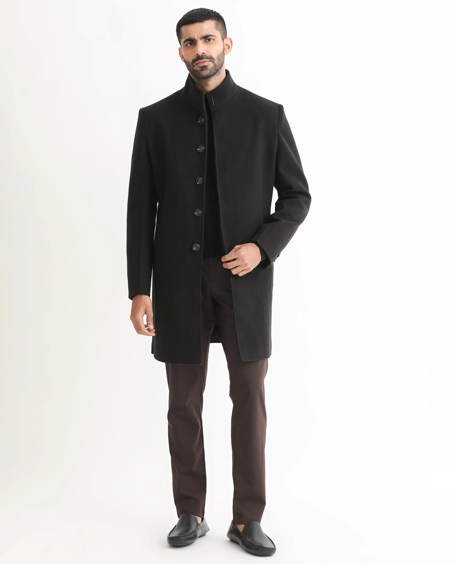 Rare Rabbit Men's Dune Black Polyester Plain Tailored Fit Full Sleeve Mandarin Collar Jacket - Image 8