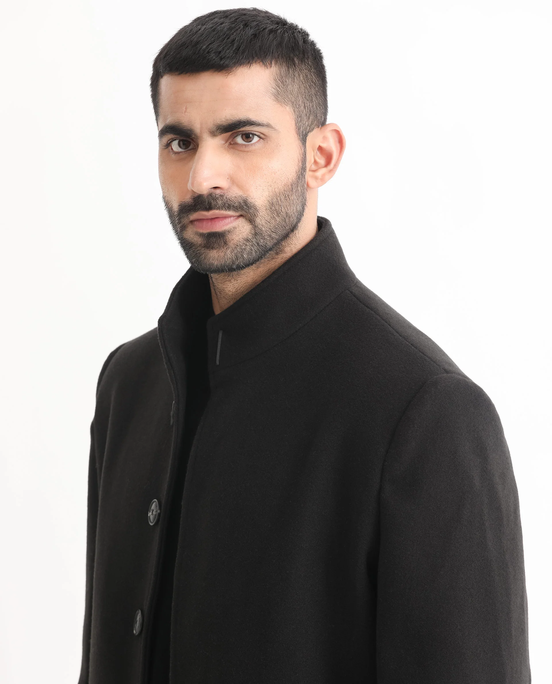Rare Rabbit Men's Dune Black Polyester Plain Tailored Fit Full Sleeve Mandarin Collar Jacket - Image 9