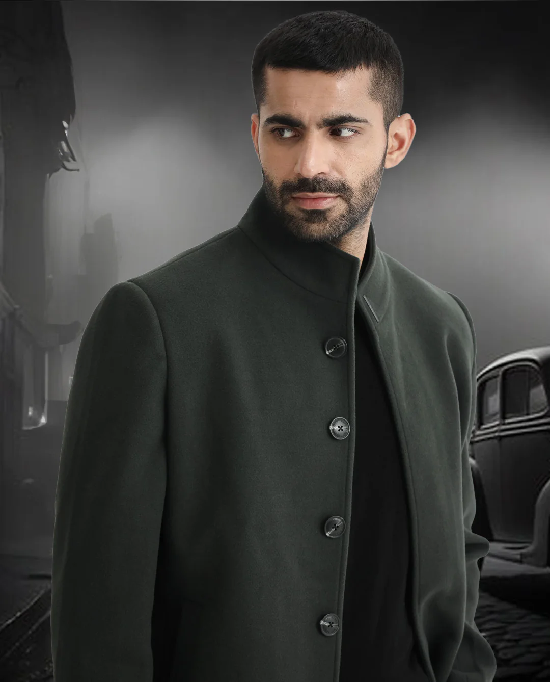 Rare Rabbit Men's Dune Green Polyester Plain Tailored Fit Full Sleeve Mandarin Collar Jacket - Image 2