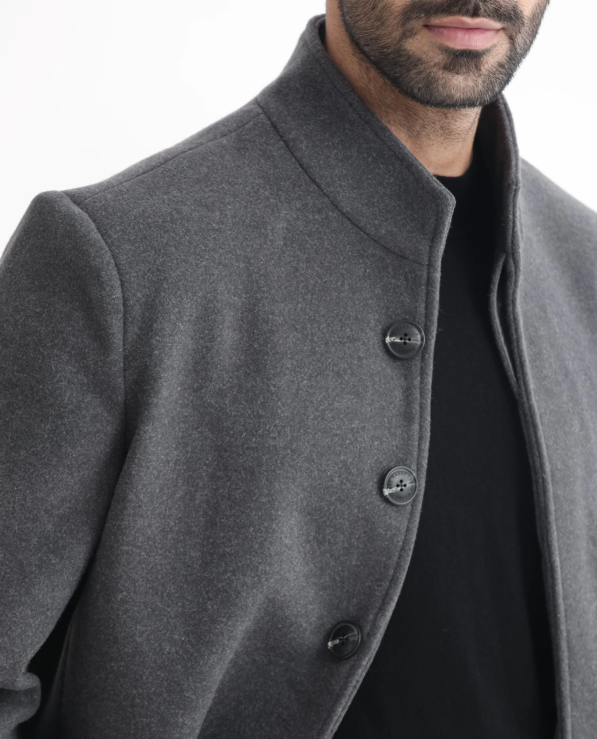 Rare Rabbit Men's Dune Grey Polyester Plain Tailored Fit Full Sleeve Mandarin Collar Jacket - Image 2