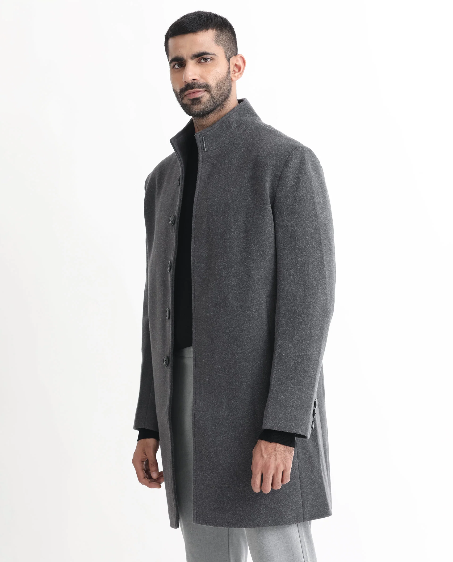 Rare Rabbit Men's Dune Grey Polyester Plain Tailored Fit Full Sleeve Mandarin Collar Jacket - Image 3