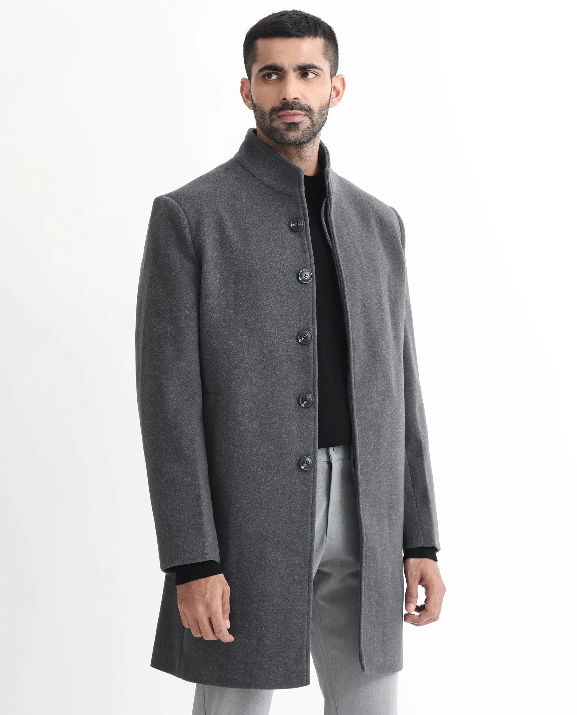 Rare Rabbit Men's Dune Grey Polyester Plain Tailored Fit Full Sleeve Mandarin Collar Jacket - Image 4