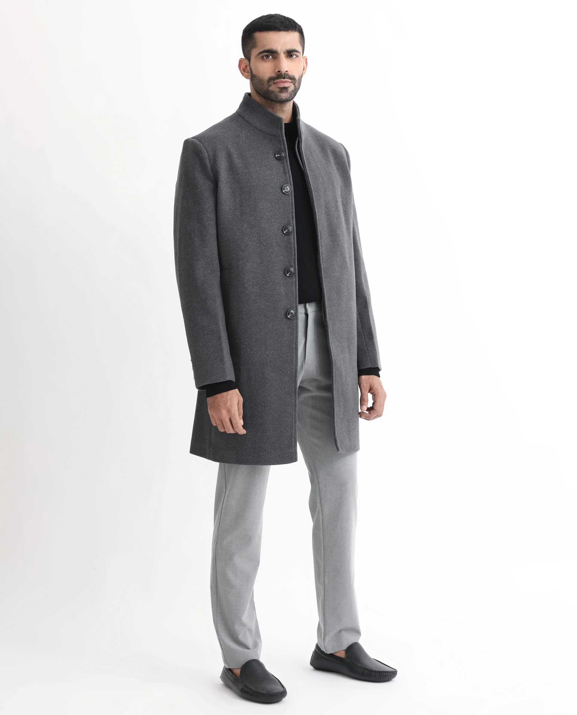 Rare Rabbit Men's Dune Grey Polyester Plain Tailored Fit Full Sleeve Mandarin Collar Jacket - Image 5
