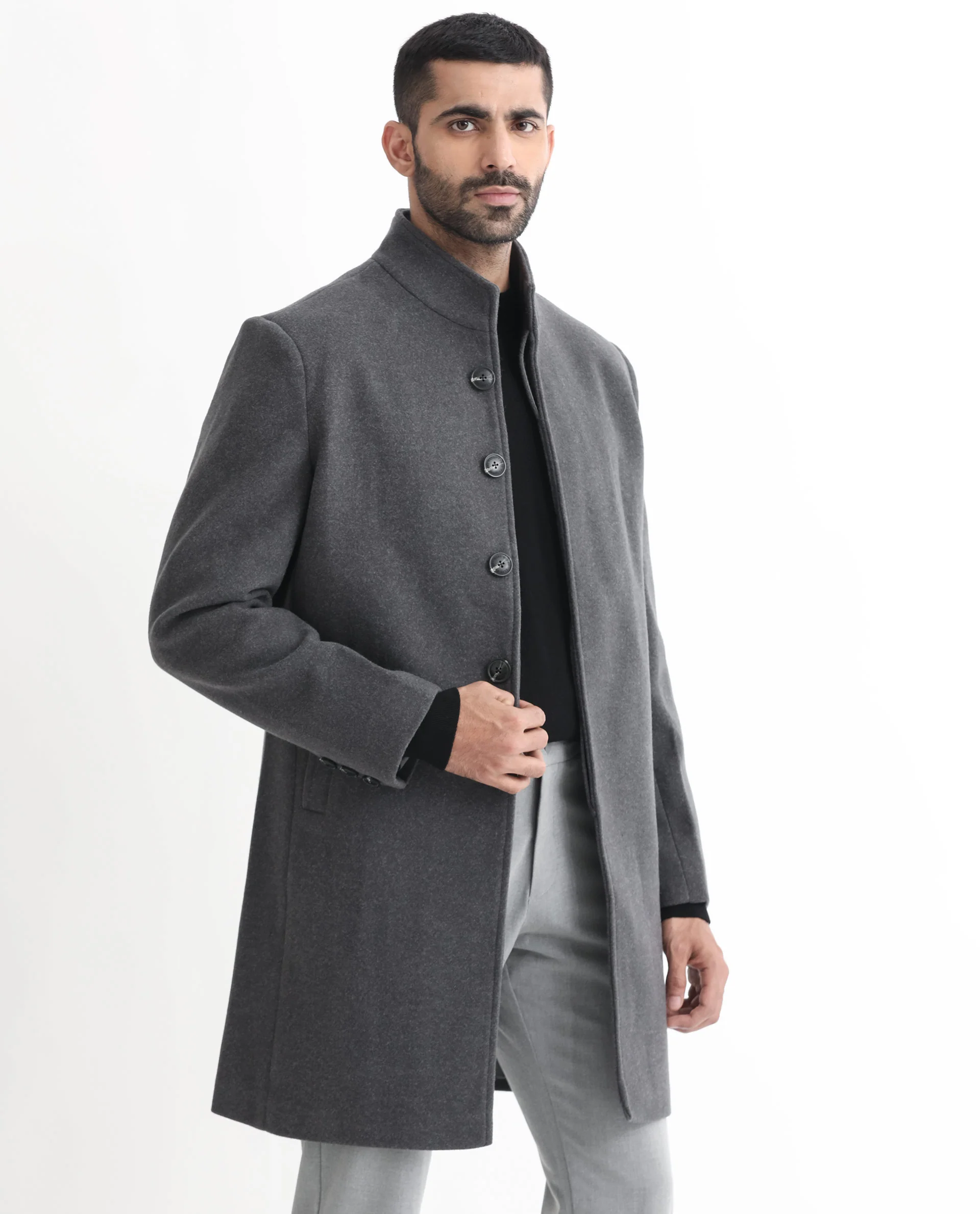 Rare Rabbit Men's Dune Grey Polyester Plain Tailored Fit Full Sleeve Mandarin Collar Jacket - Image 6