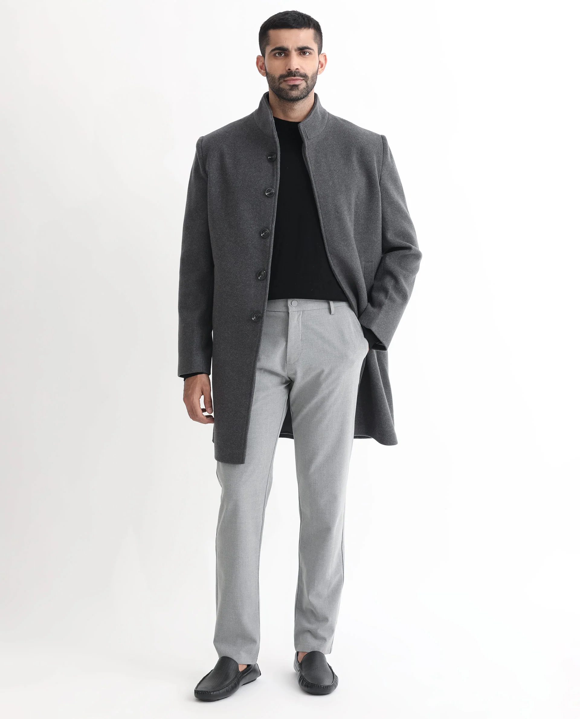 Rare Rabbit Men's Dune Grey Polyester Plain Tailored Fit Full Sleeve Mandarin Collar Jacket - Image 7