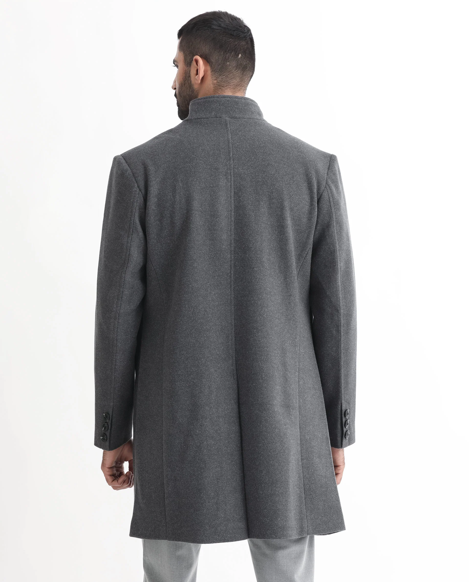 Rare Rabbit Men's Dune Grey Polyester Plain Tailored Fit Full Sleeve Mandarin Collar Jacket - Image 8