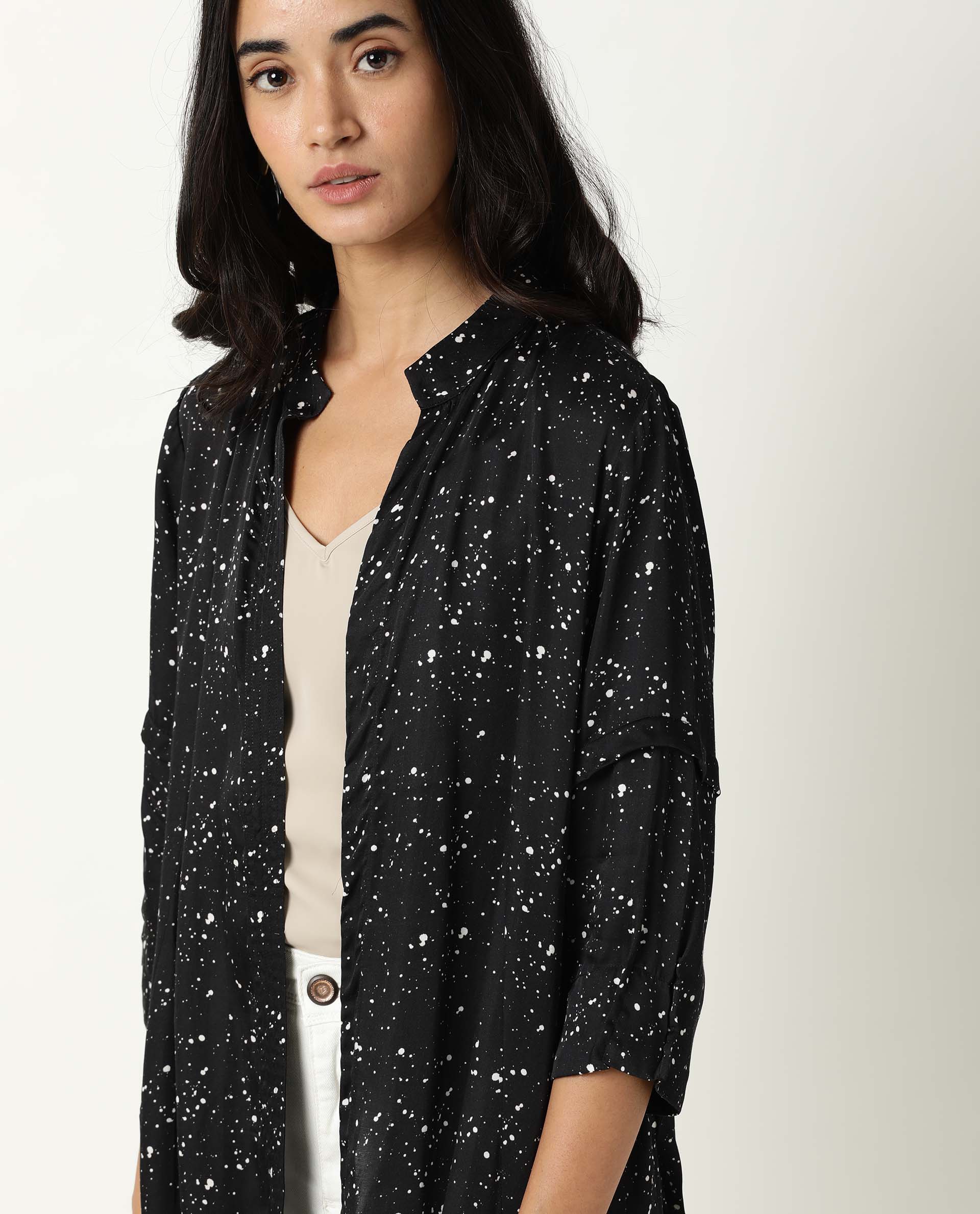 Rareism Women Dune Black Overlayer Short Sleeves Printed - Image 3