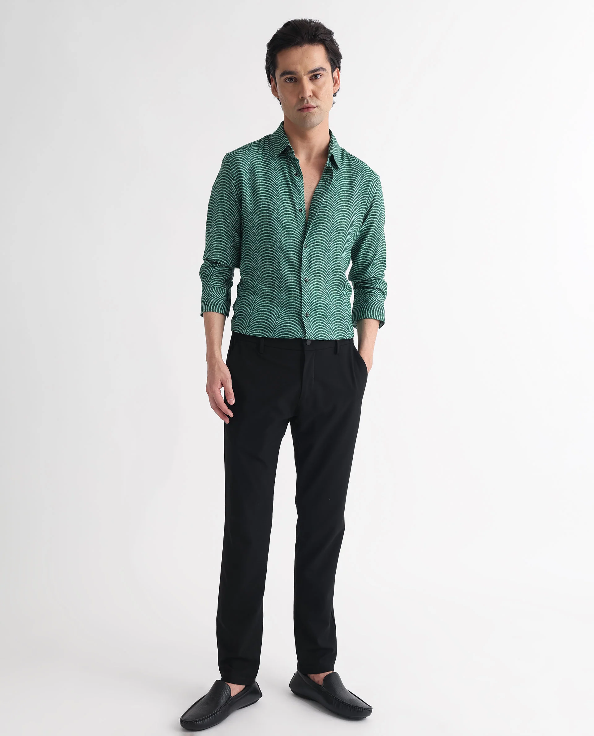 Rare Rabbit Men's Dunk Green Cotton Geometric Print Regular Fit Full Sleeve Collared Shirt - Image 2