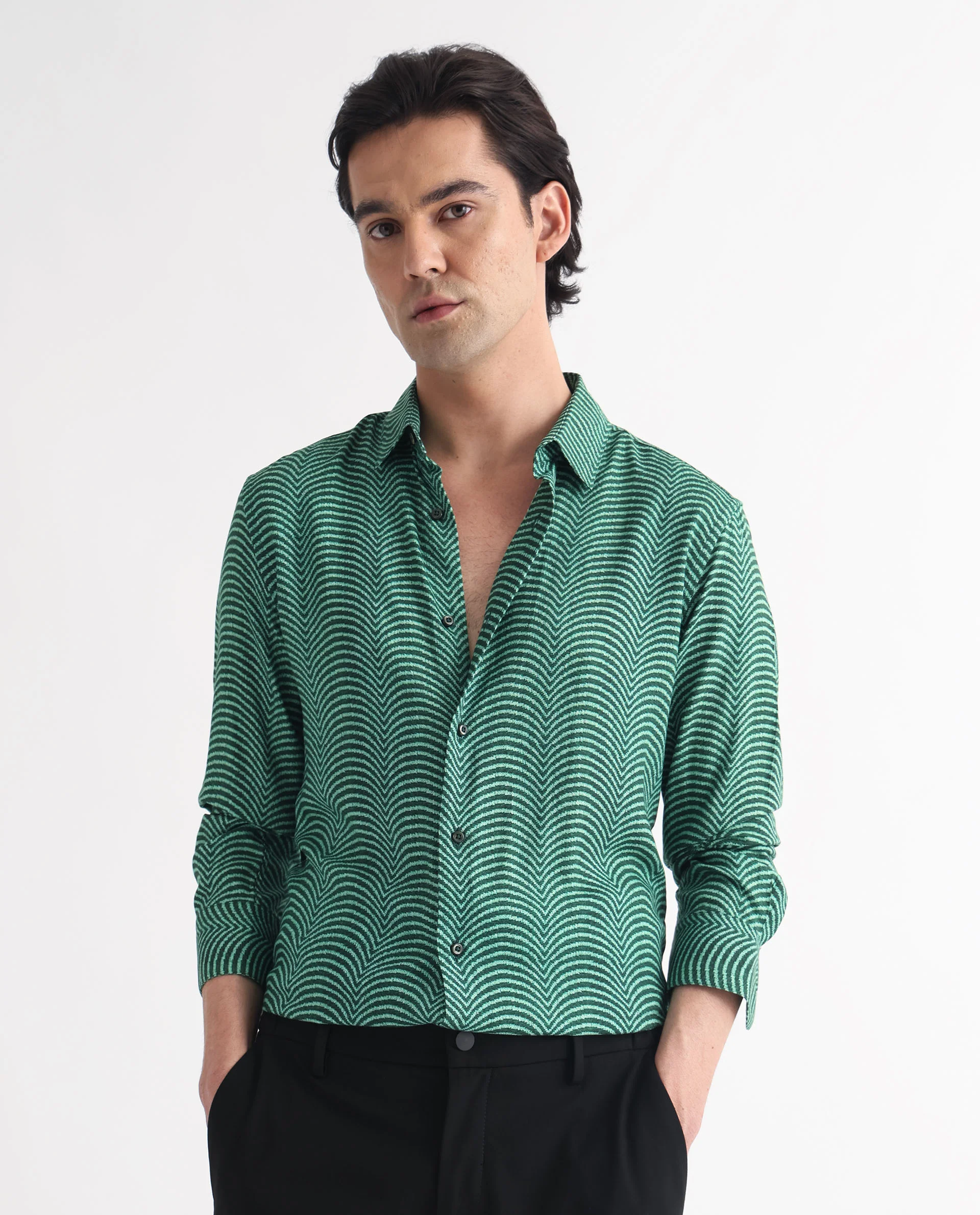 Rare Rabbit Men's Dunk Green Cotton Geometric Print Regular Fit Full Sleeve Collared Shirt - Image 3