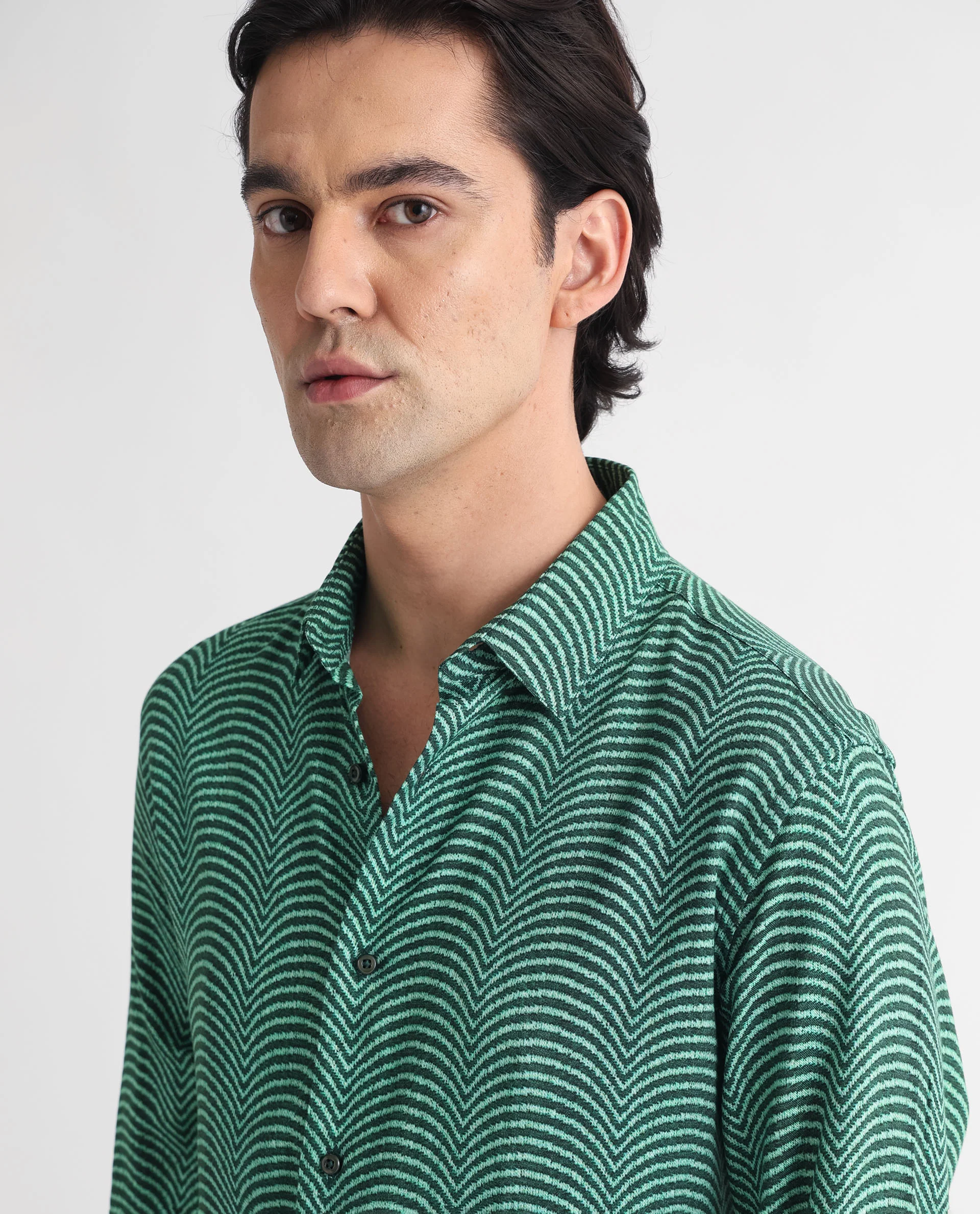 Rare Rabbit Men's Dunk Green Cotton Geometric Print Regular Fit Full Sleeve Collared Shirt - Image 5