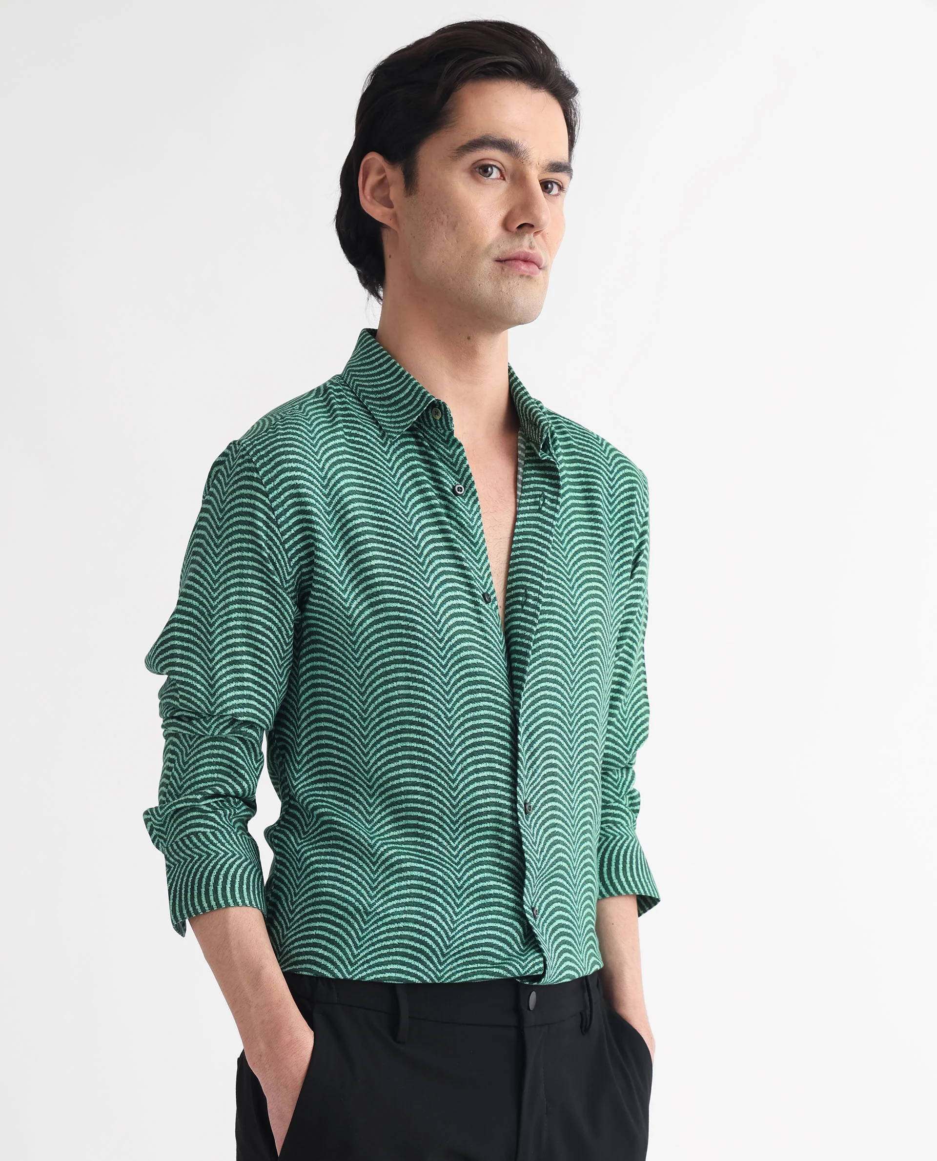 Rare Rabbit Men's Dunk Green Cotton Geometric Print Regular Fit Full Sleeve Collared Shirt - Image 6