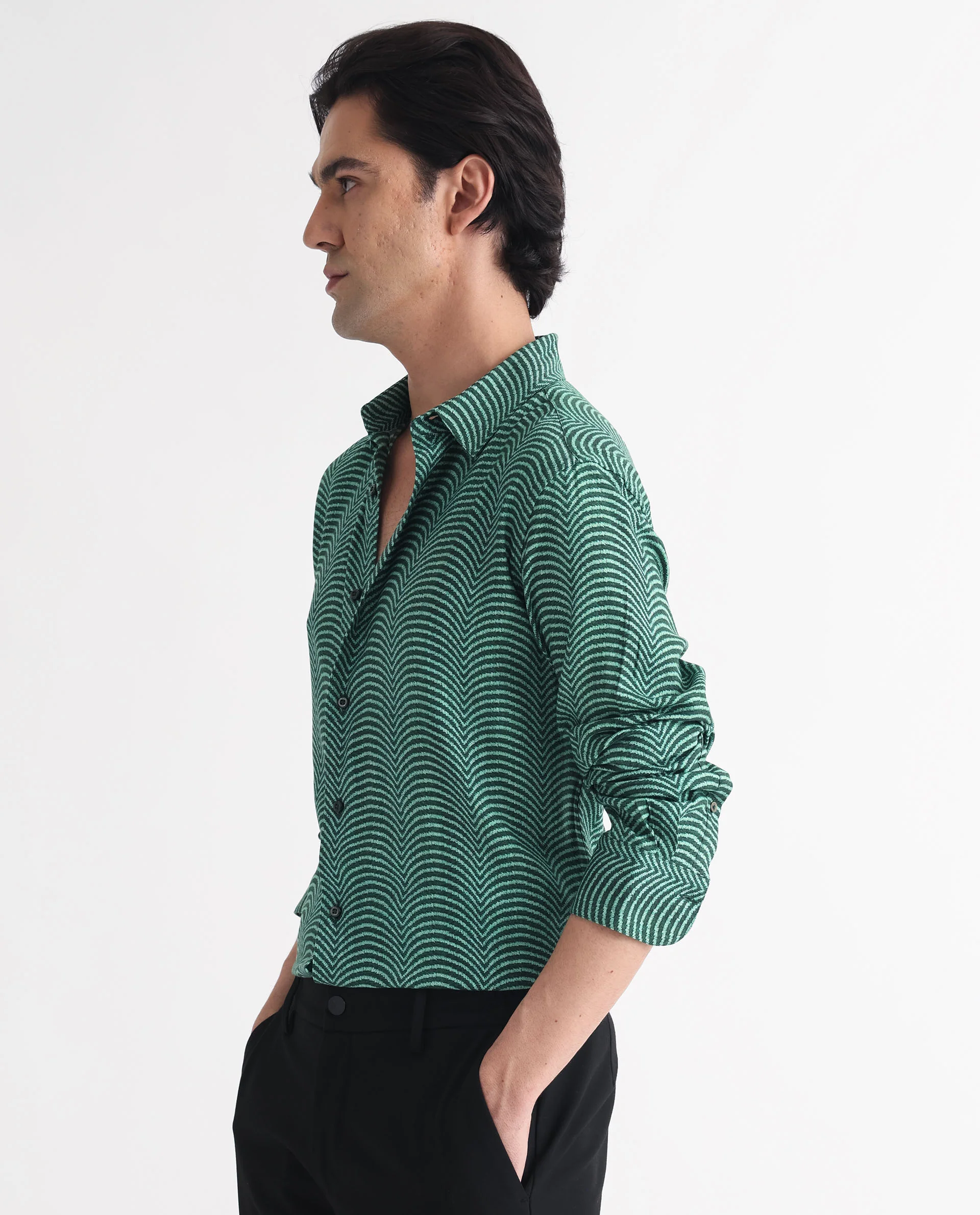 Rare Rabbit Men's Dunk Green Cotton Geometric Print Regular Fit Full Sleeve Collared Shirt - Image 7
