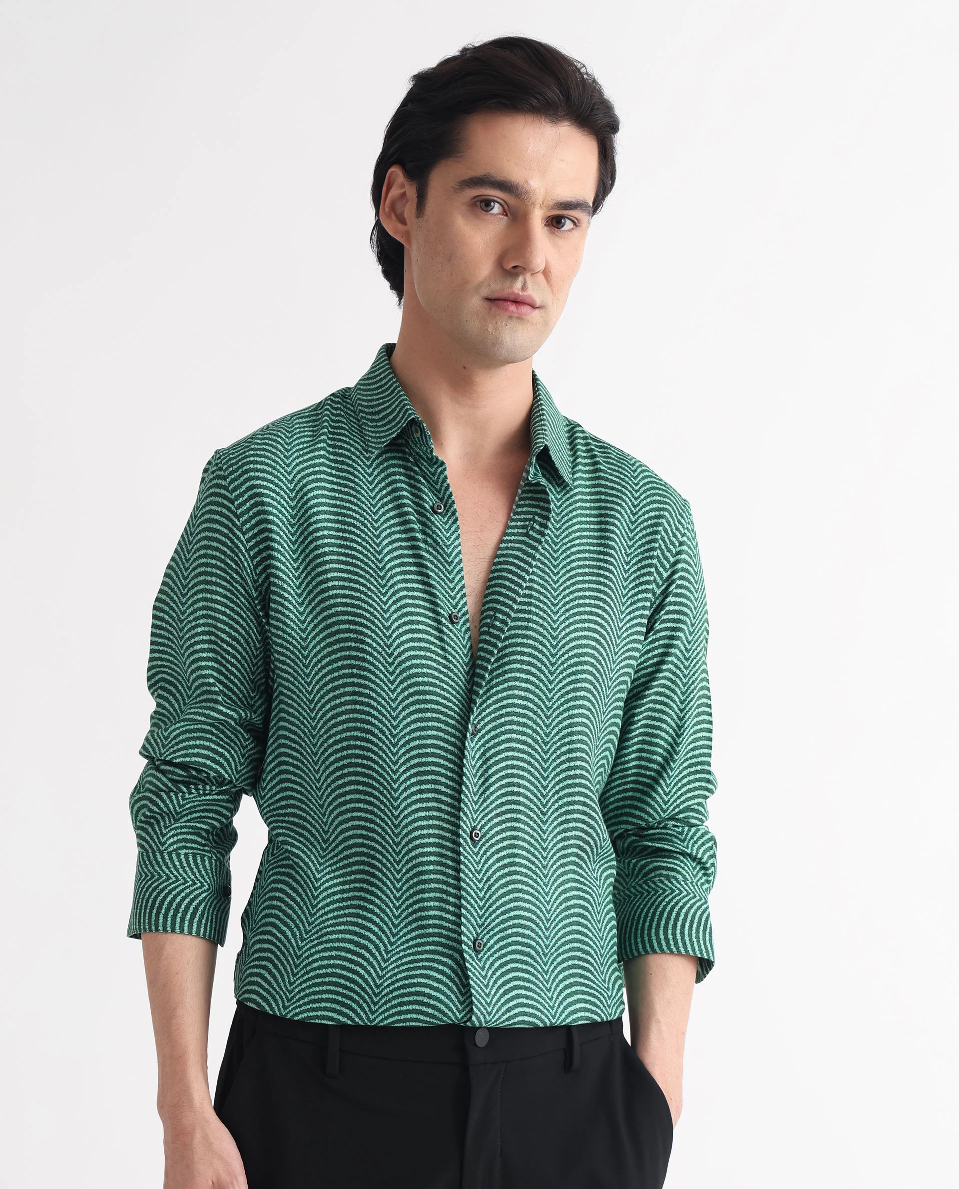 Rare Rabbit Men's Dunk Green Cotton Geometric Print Regular Fit Full Sleeve Collared Shirt - Image 8