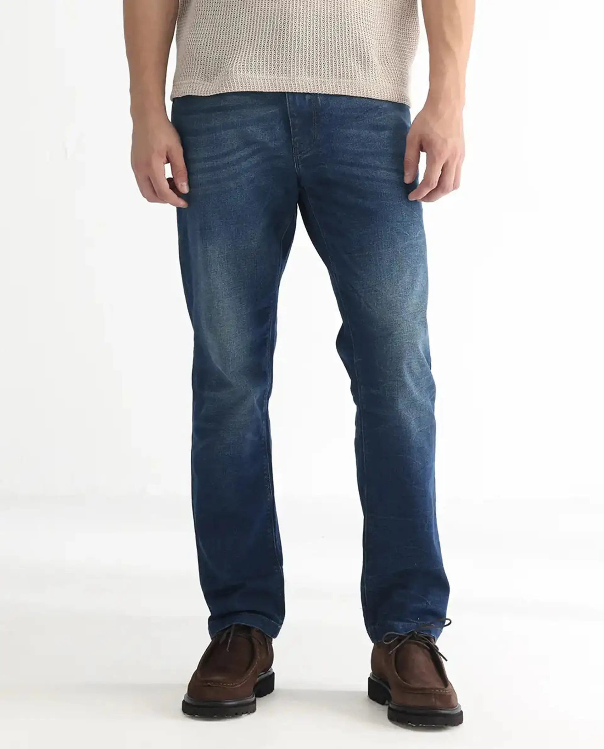 Rare Rabbit Men's Dunker Navy Cotton Plain Hawk Slim Fit Jeans - Image 10