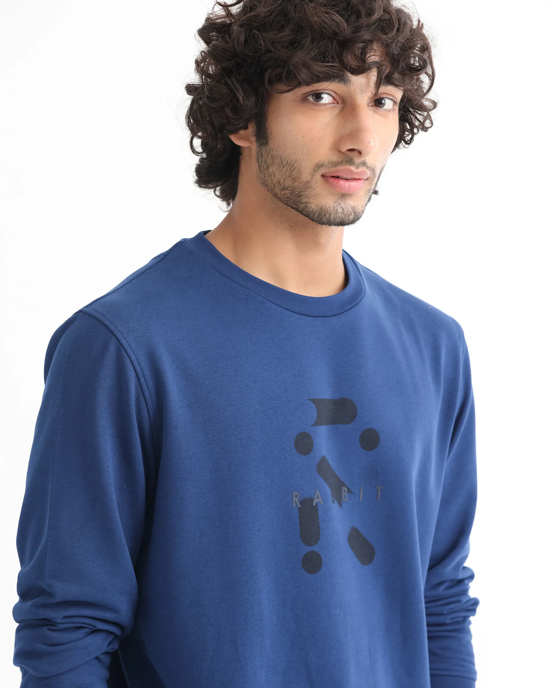 Rare Rabbit Men's Dunsto Blue Cotton Graphic Print Regular Fit Full Sleeve Crew Neck Sweatshirt - Image 2
