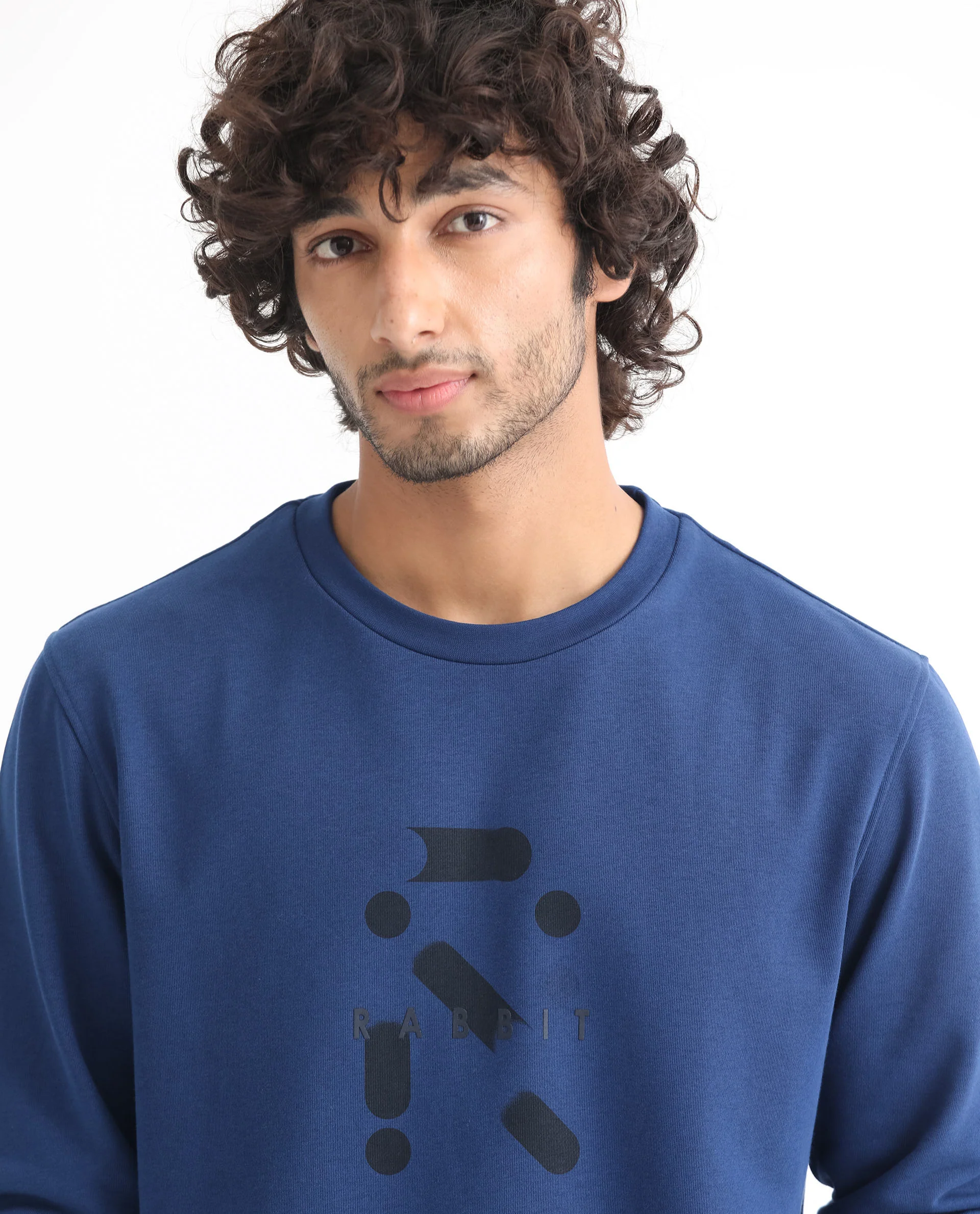 Rare Rabbit Men's Dunsto Blue Cotton Graphic Print Regular Fit Full Sleeve Crew Neck Sweatshirt - Image 3
