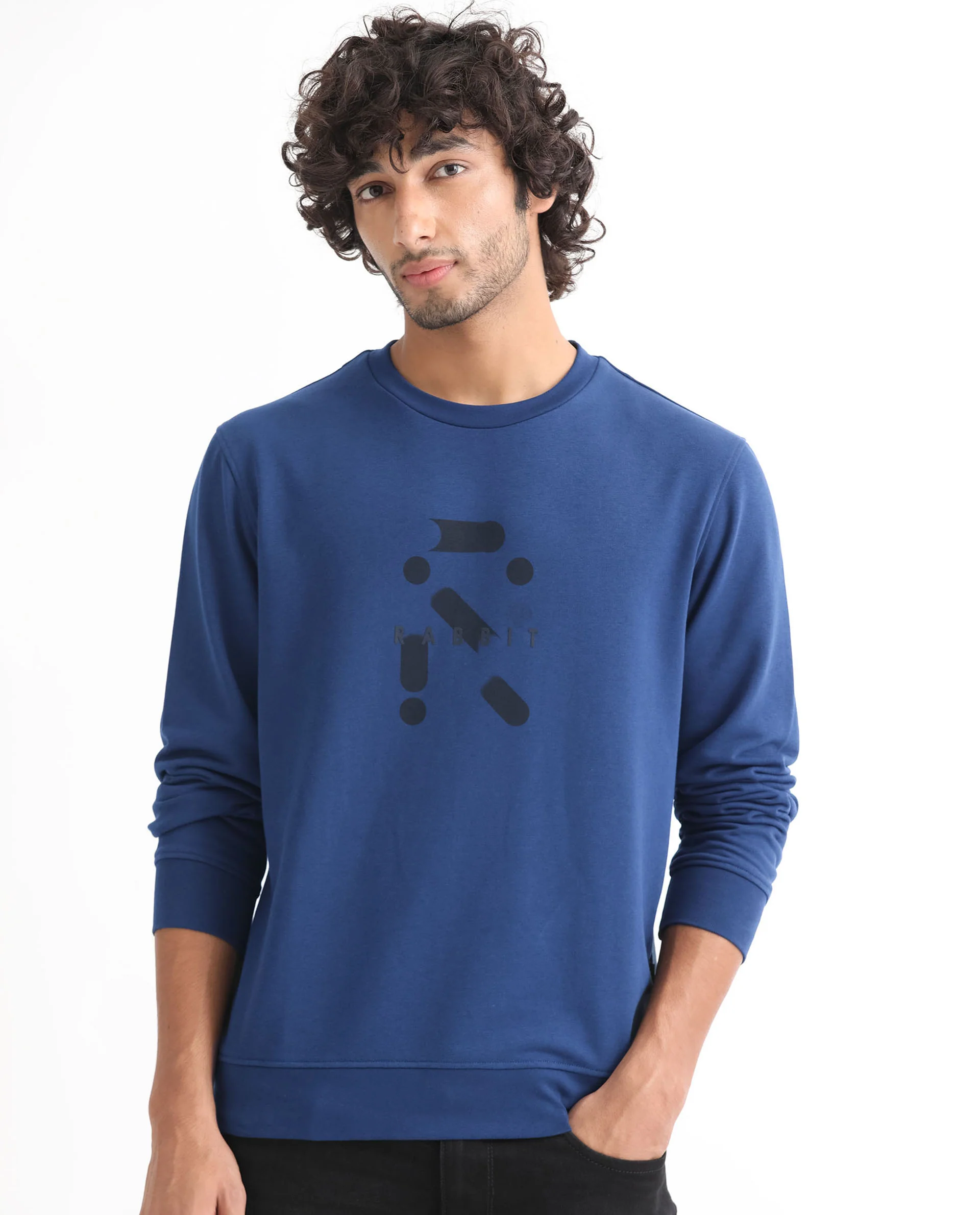 Rare Rabbit Men's Dunsto Blue Cotton Graphic Print Regular Fit Full Sleeve Crew Neck Sweatshirt - Image 4