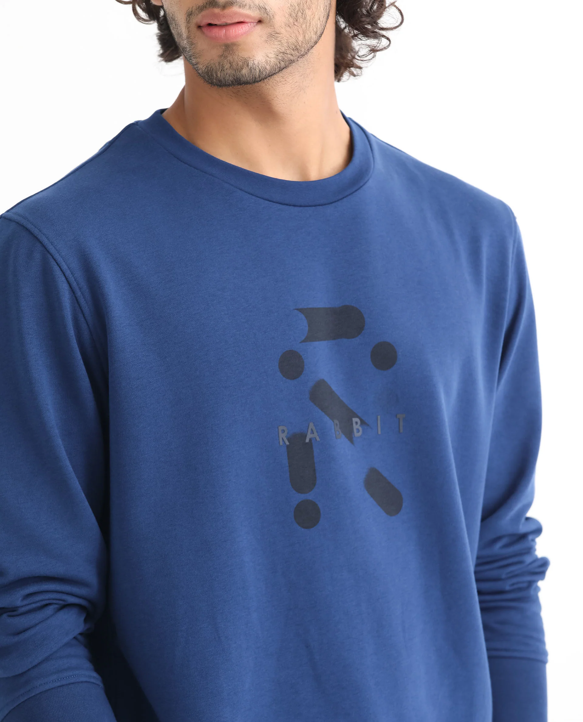 Rare Rabbit Men's Dunsto Blue Cotton Graphic Print Regular Fit Full Sleeve Crew Neck Sweatshirt - Image 6