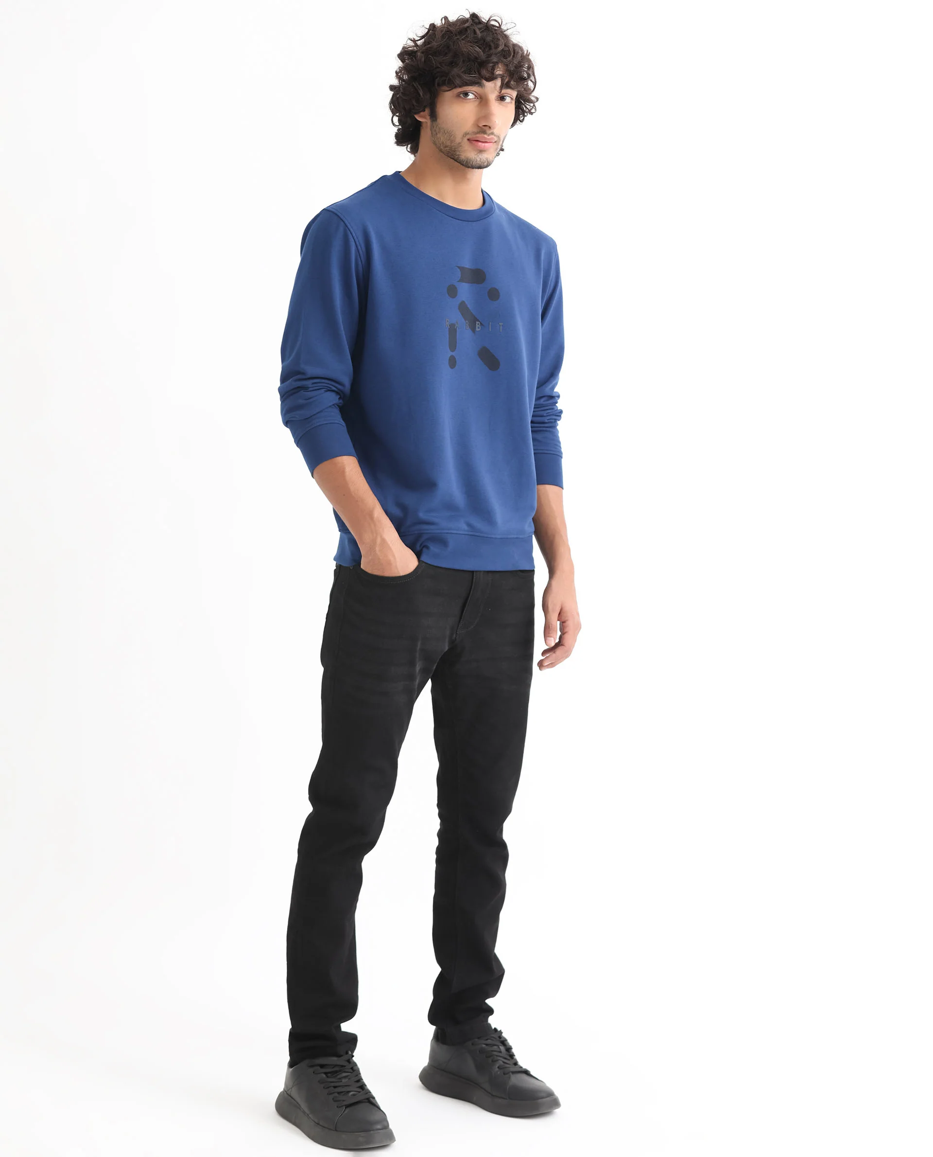 Rare Rabbit Men's Dunsto Blue Cotton Graphic Print Regular Fit Full Sleeve Crew Neck Sweatshirt - Image 7