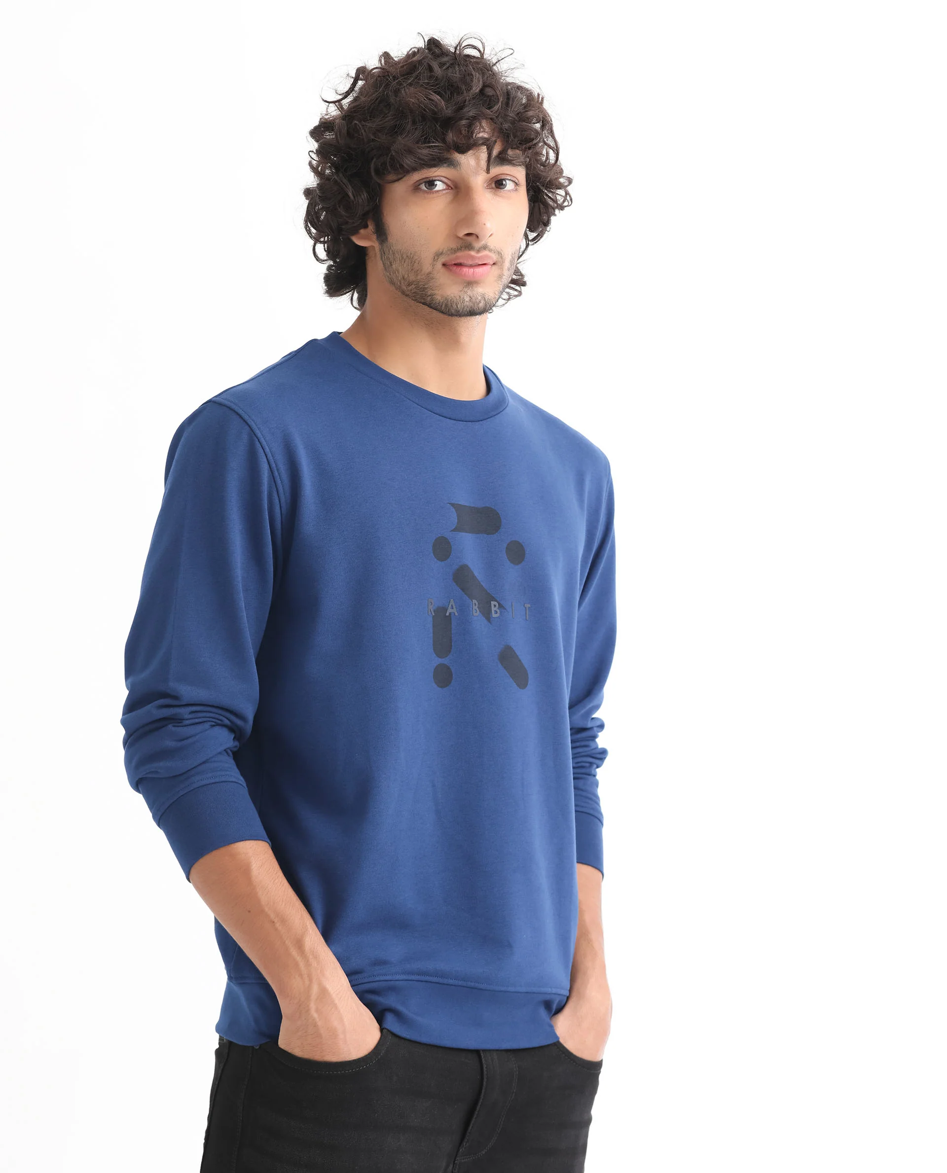Rare Rabbit Men's Dunsto Blue Cotton Graphic Print Regular Fit Full Sleeve Crew Neck Sweatshirt - Image 8