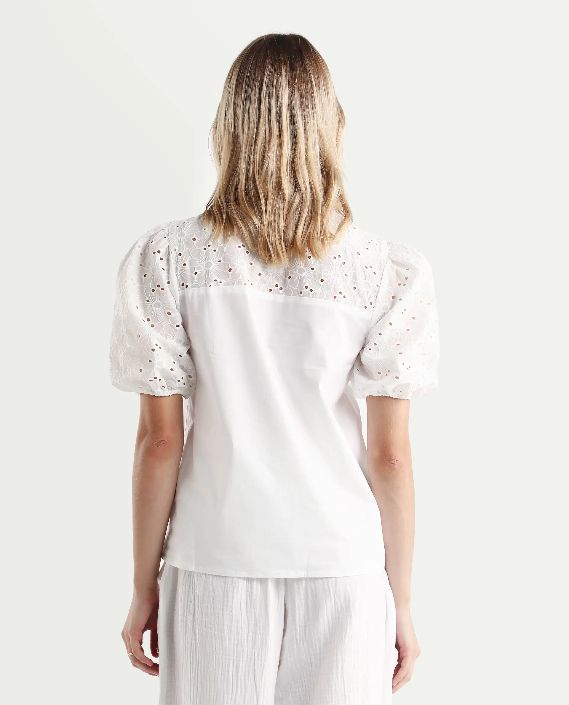 Rareism Women's Dunzon White Cotton Sweetheart Neck Plain Puff Sleeves Regular Fit Top - Image 6