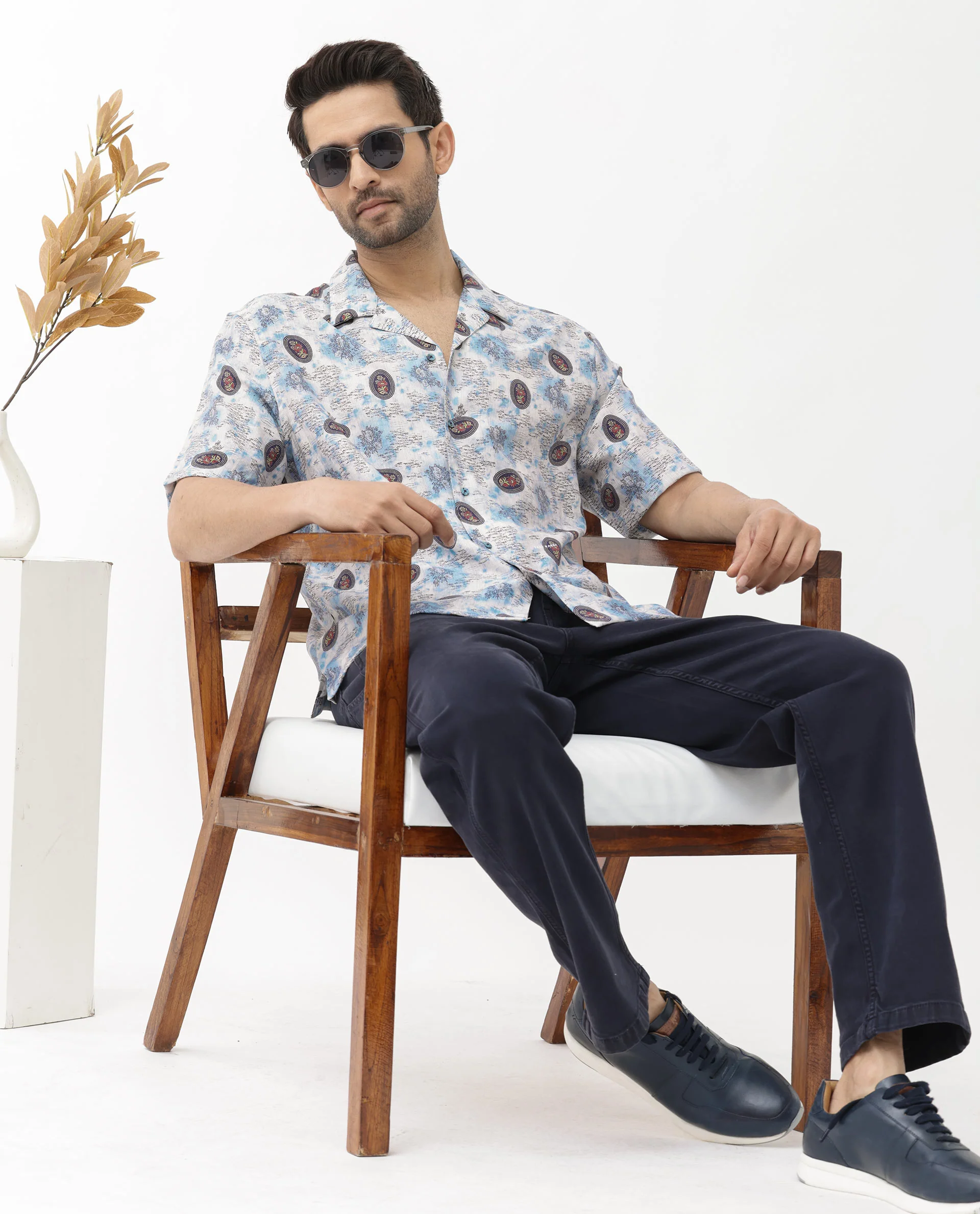 Rare Rabbit Men's Duskon Blue Viscose Abstract Print Boxy Fit Half Sleeve Cuban Collar Shirt - Image 2