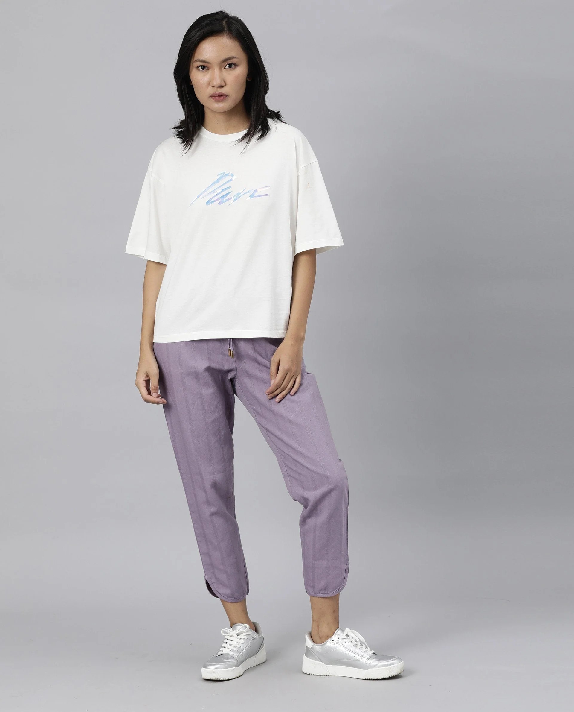 Rareism Womens Dusto Lavender Trouser Cotton Linen Fabric Ankle Length Regular Fit Elasticated Waistband - Image 4