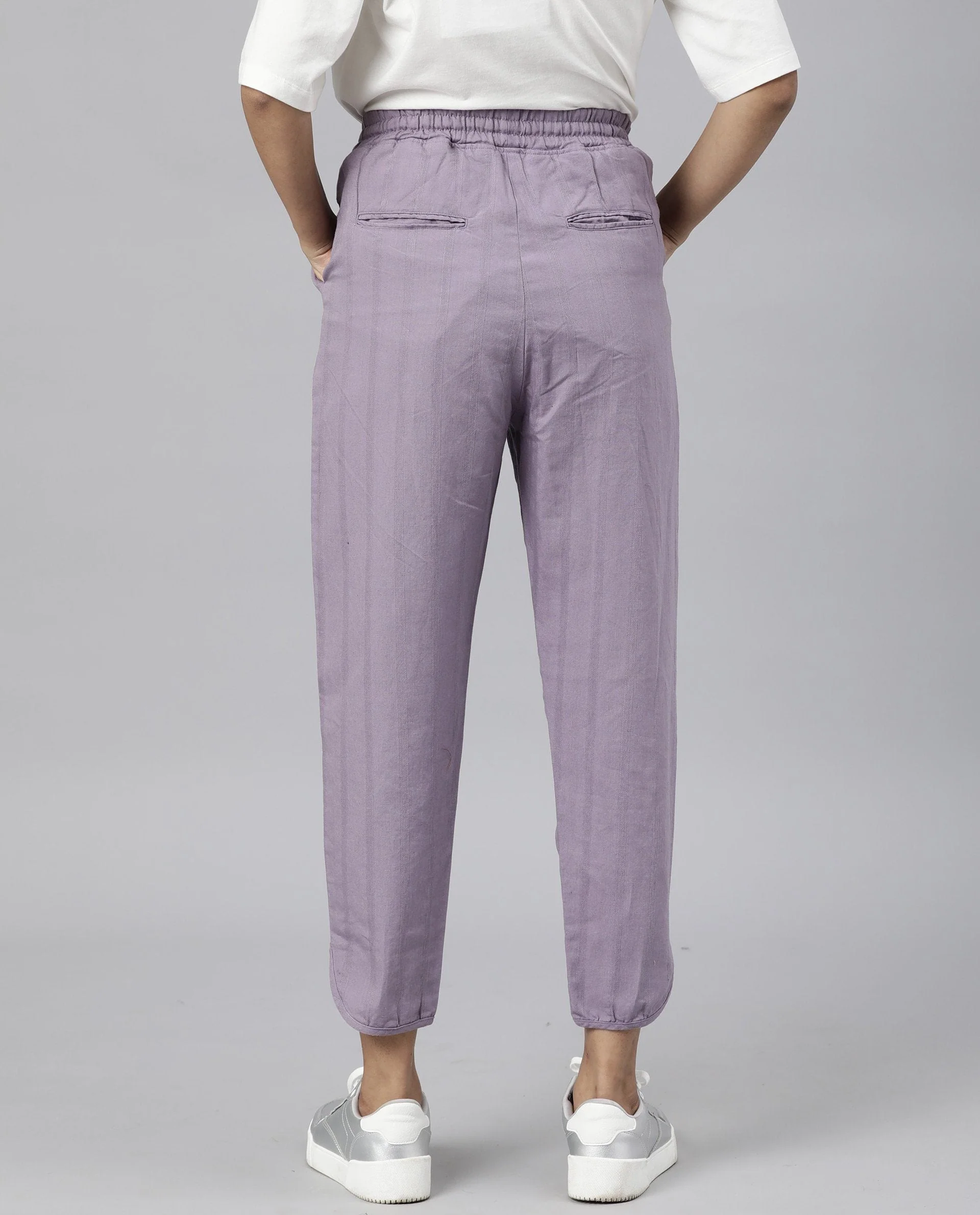 Rareism Womens Dusto Lavender Trouser Cotton Linen Fabric Ankle Length Regular Fit Elasticated Waistband - Image 5