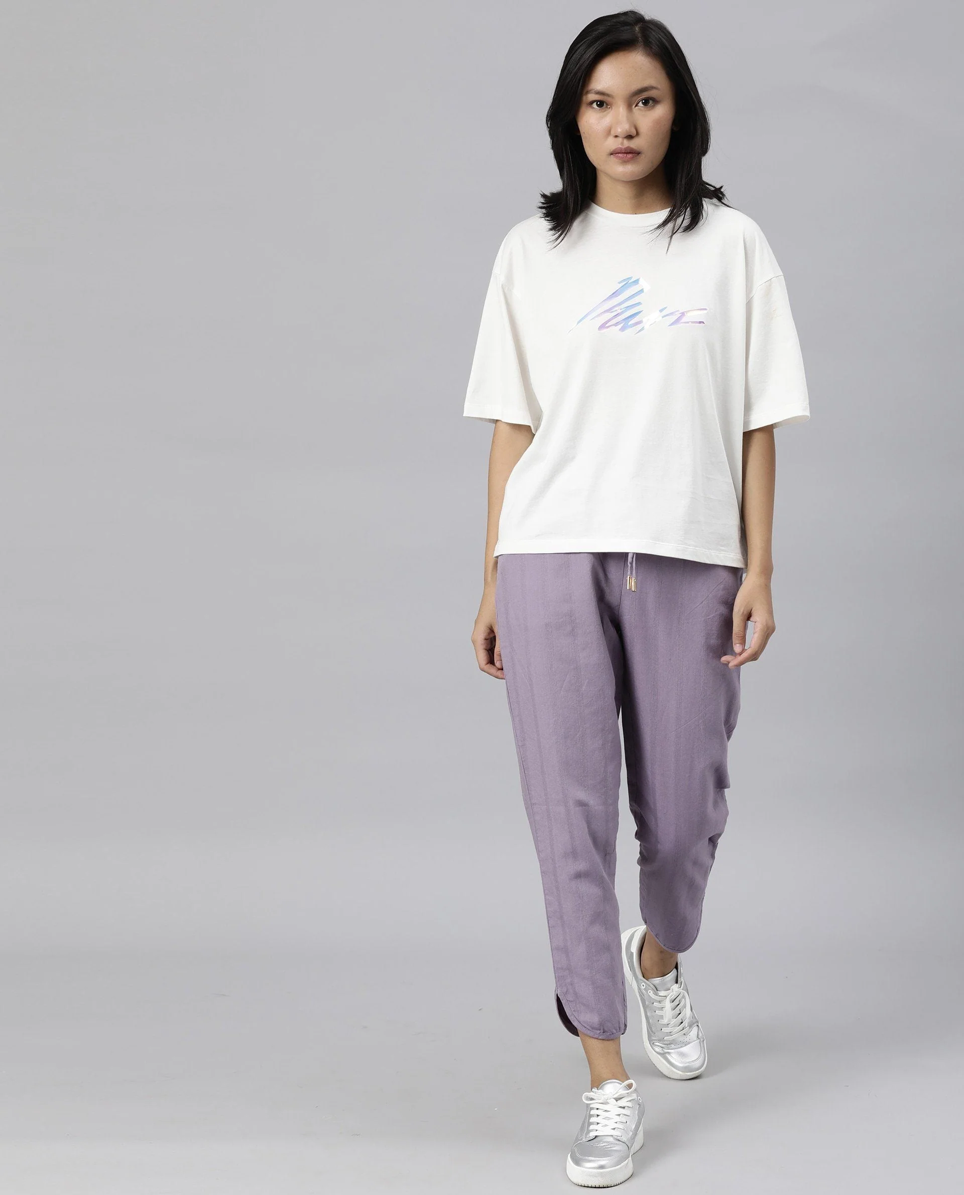 Rareism Womens Dusto Lavender Trouser Cotton Linen Fabric Ankle Length Regular Fit Elasticated Waistband - Image 6