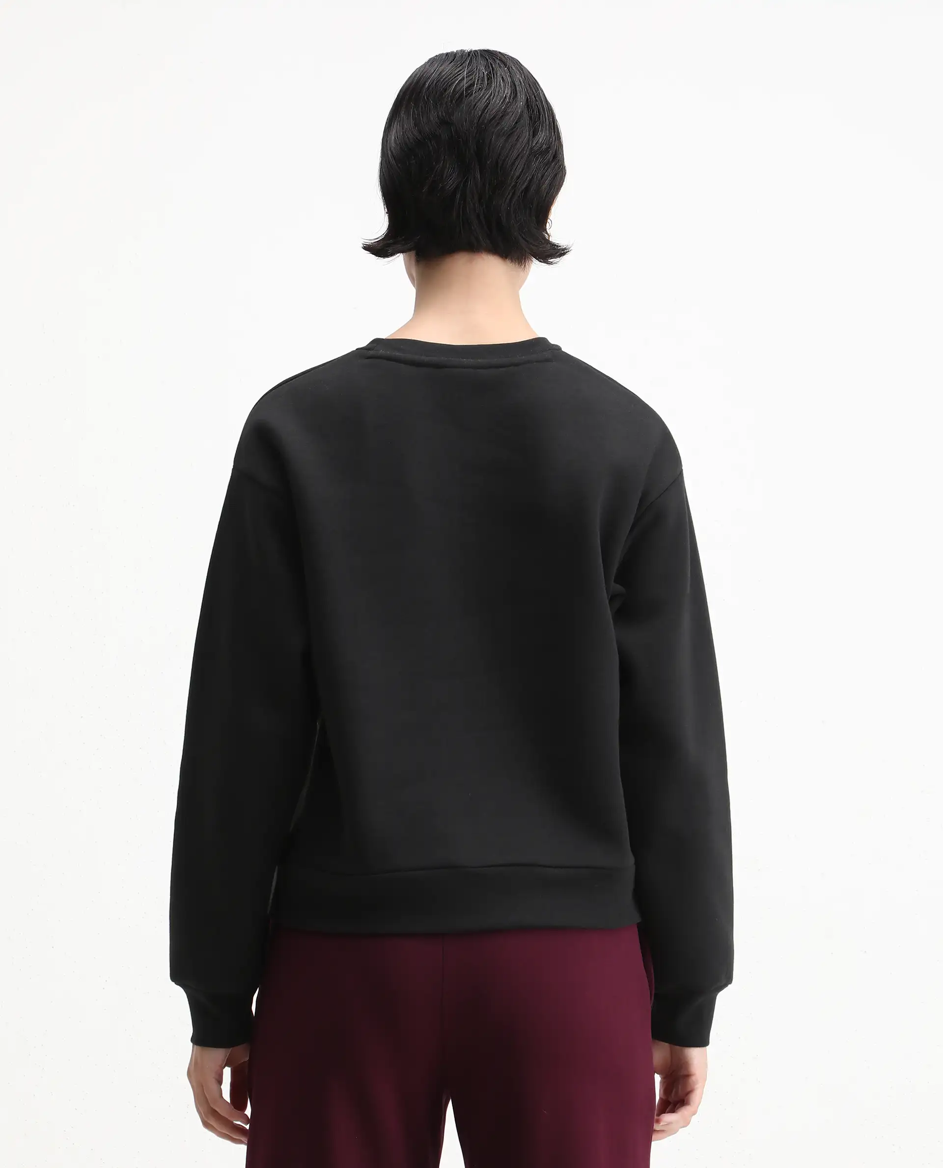 Rareism Women's Duth Black Cotton Blend Crew Neck Regular Fit Printed Sweatshirt - Image 7