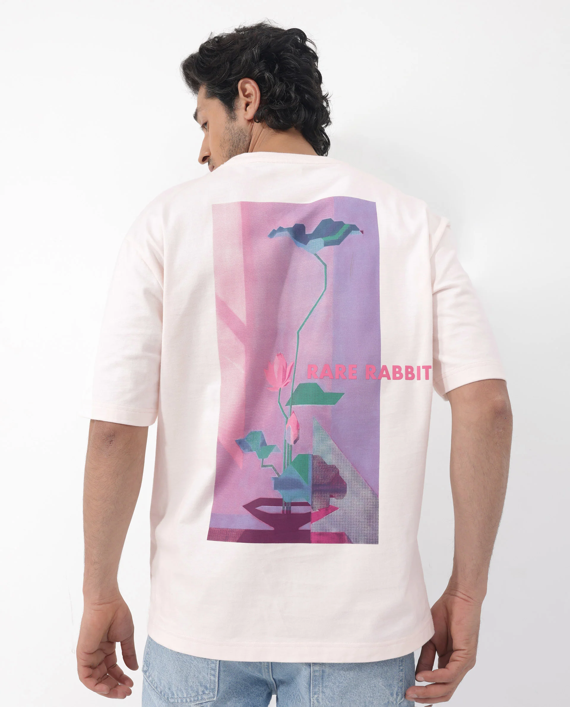 Rare Rabbit Articale Men's Dutton Pink Cotton Polyester Fabric Crew Neck Oversized Fit Graphic Print T-Shirt - Image 11
