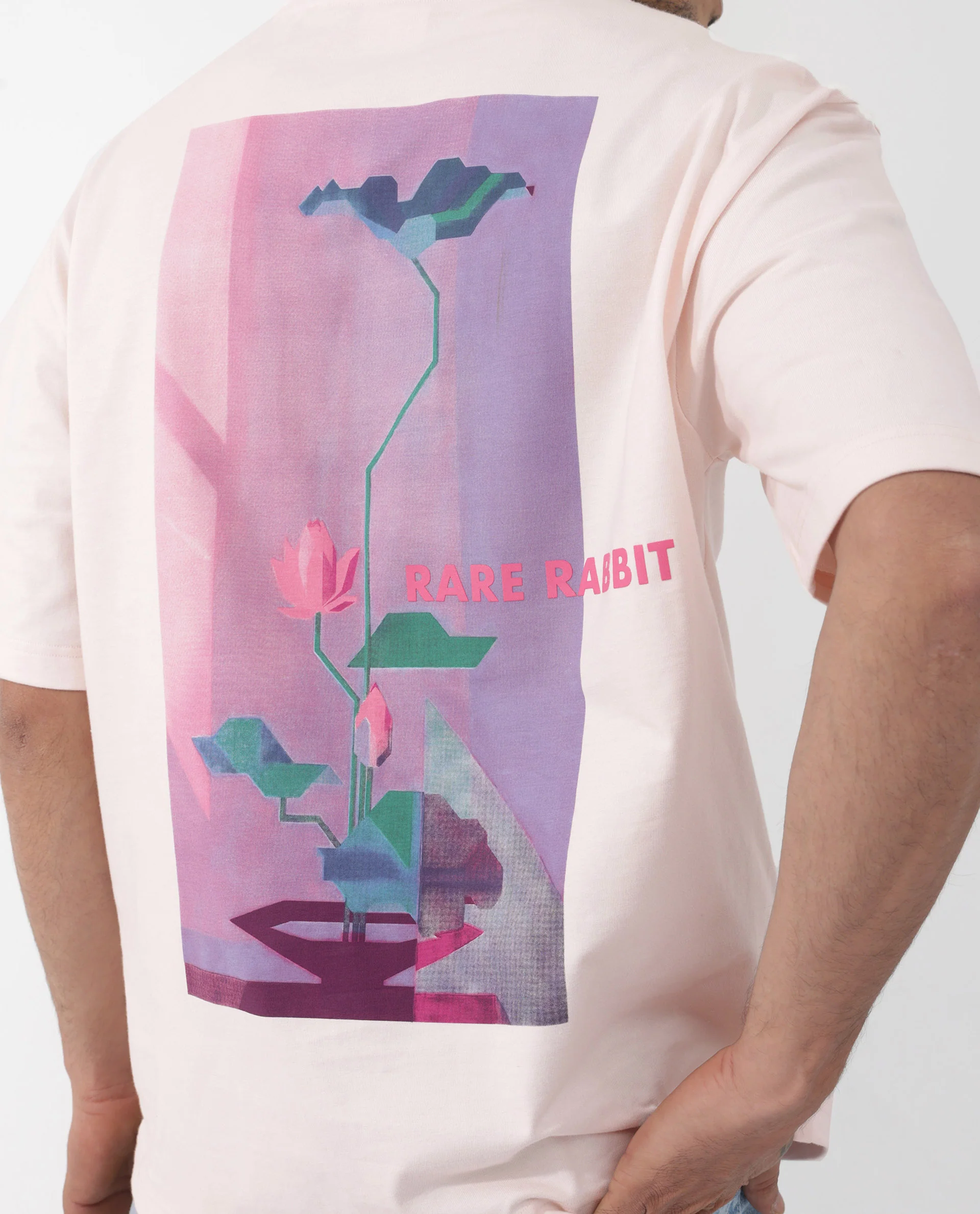 Rare Rabbit Articale Men's Dutton Pink Cotton Polyester Fabric Crew Neck Oversized Fit Graphic Print T-Shirt - Image 12
