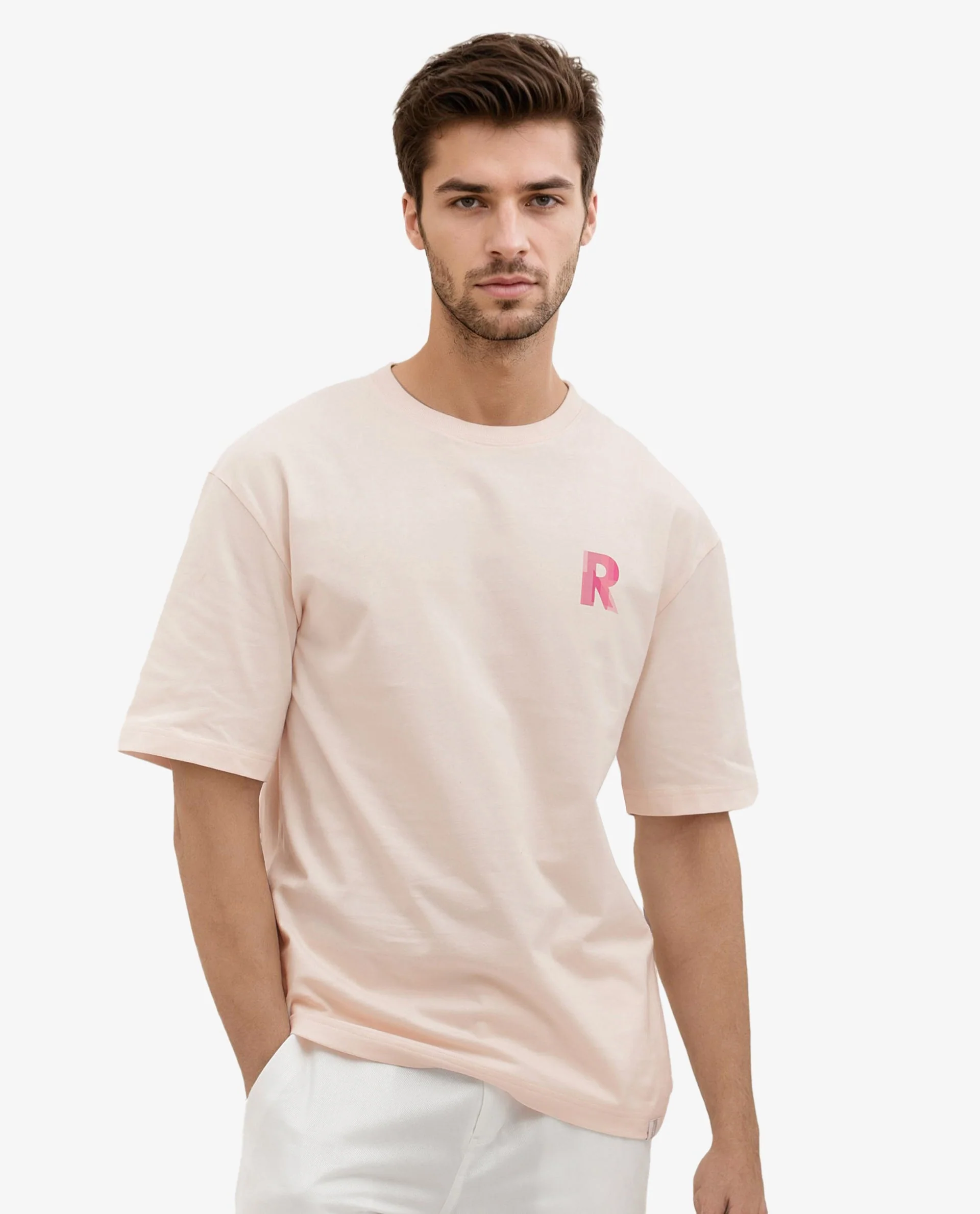 Rare Rabbit Articale Men's Dutton Pink Cotton Polyester Fabric Crew Neck Oversized Fit Graphic Print T-Shirt - Image 2