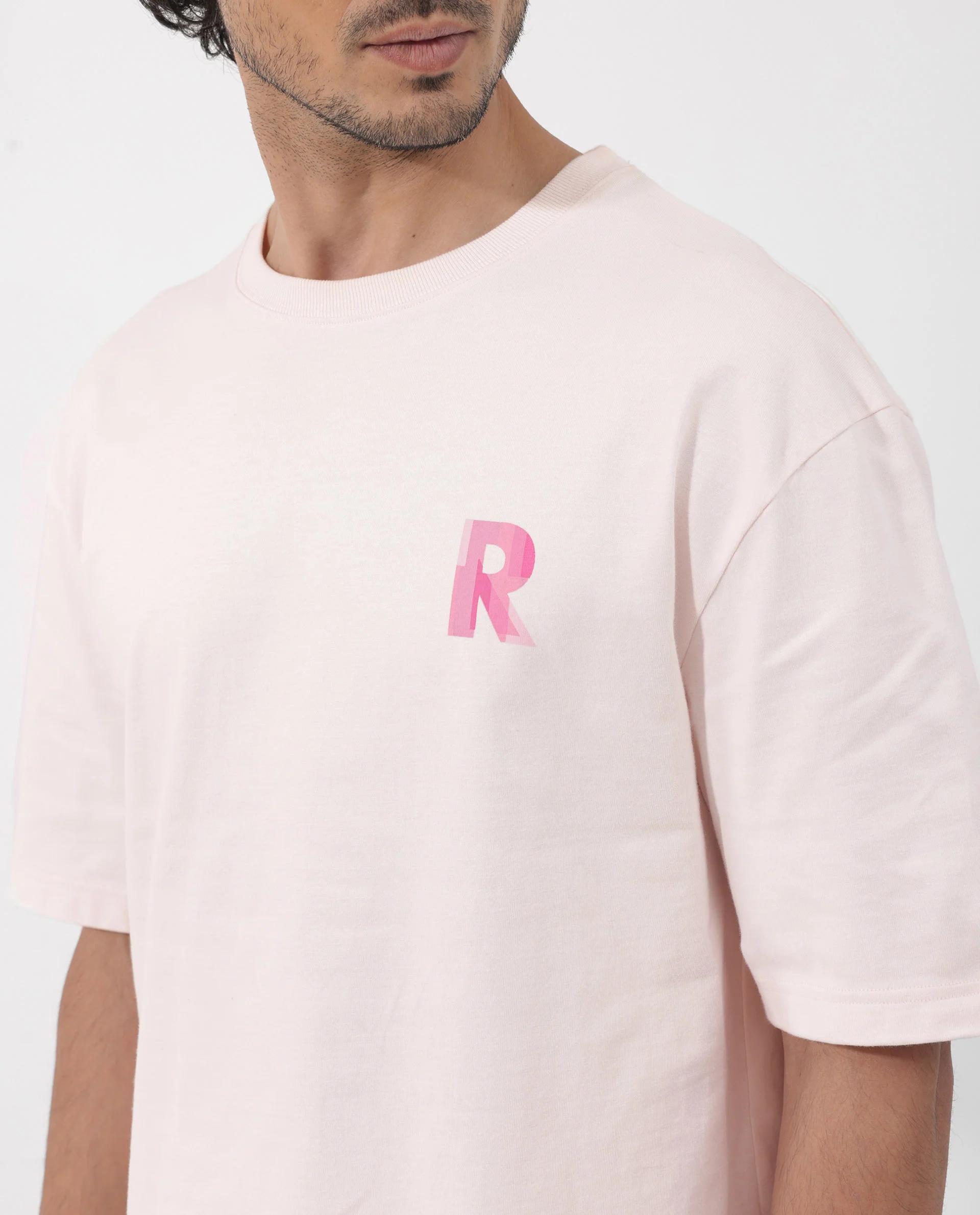 Rare Rabbit Articale Men's Dutton Pink Cotton Polyester Fabric Crew Neck Oversized Fit Graphic Print T-Shirt - Image 6